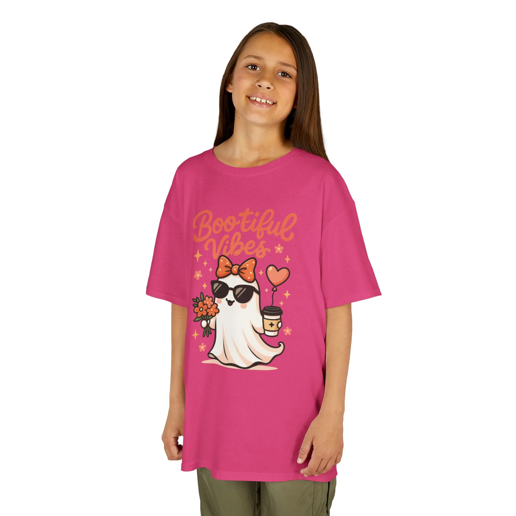 Girls Halloween Ghost T-Shirt, Cute Bootiful Vibes Tee for Kids, Fun Spooky Season Shirt, Tween Girl Outfit Gift, Kids Heavy Cotton™ Tee - Image 18