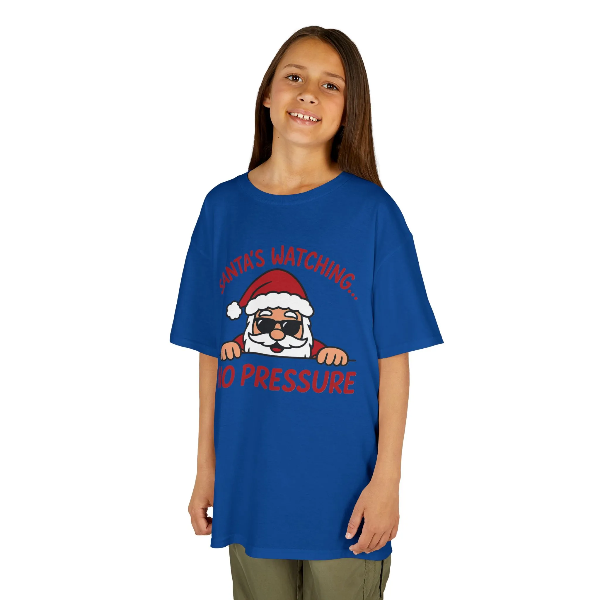 Santa's Watching No Pressure Kids Christmas T-Shirt, Funny Holiday Tee for Youth - Image 14