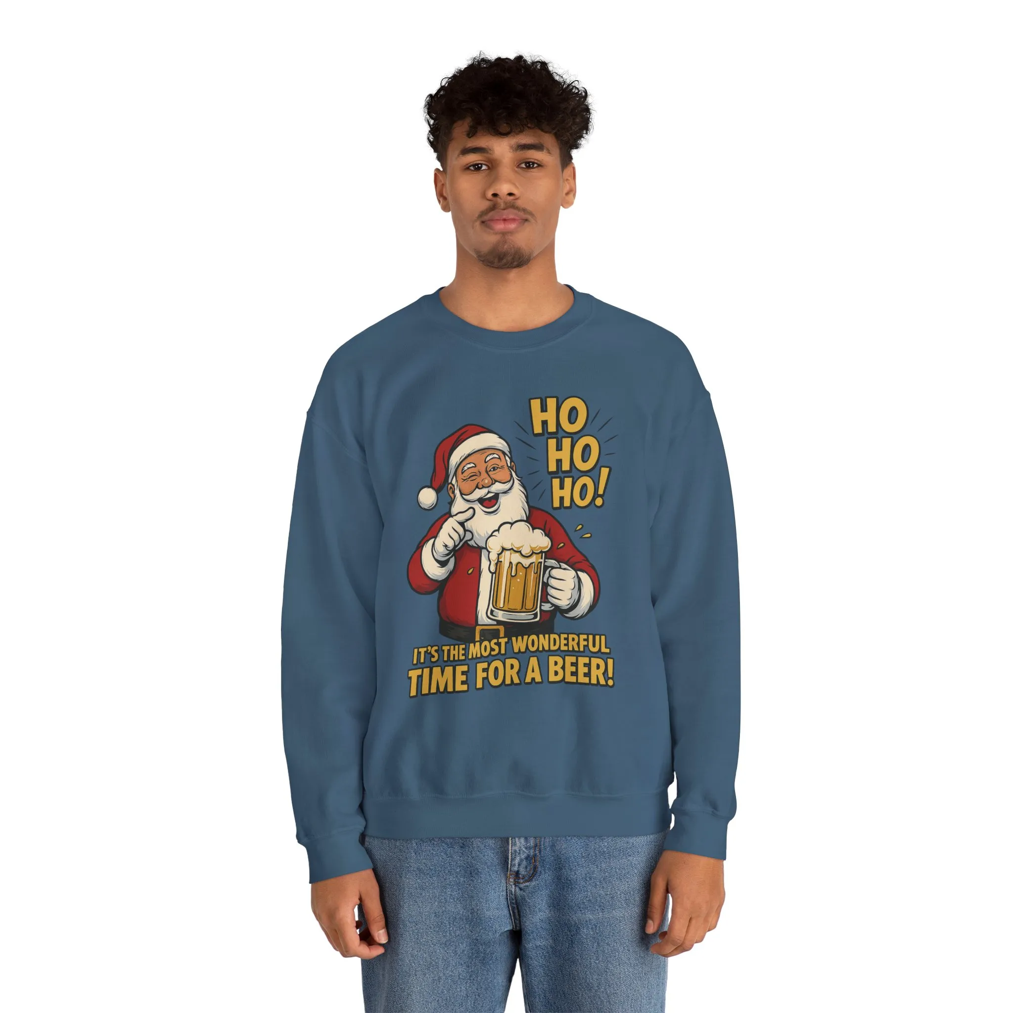 Funny Santa Beer Christmas Sweatshirt, Men's Holiday Pullover, Men's Heavy Blend™ Crewneck Sweatshirt - Image 14
