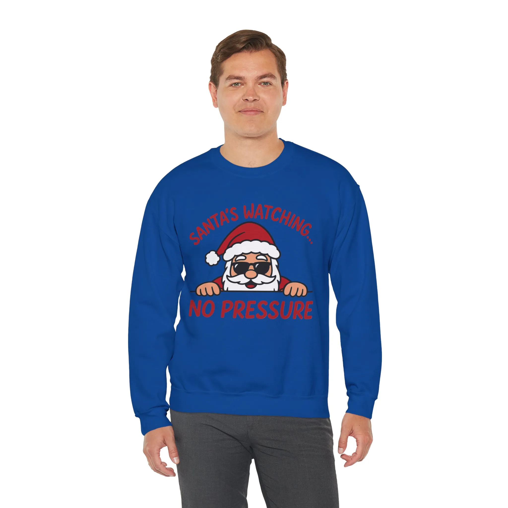 Santa's Watching No Pressure Men's Christmas Sweatshirt, Funny Holiday Jumper - Image 28
