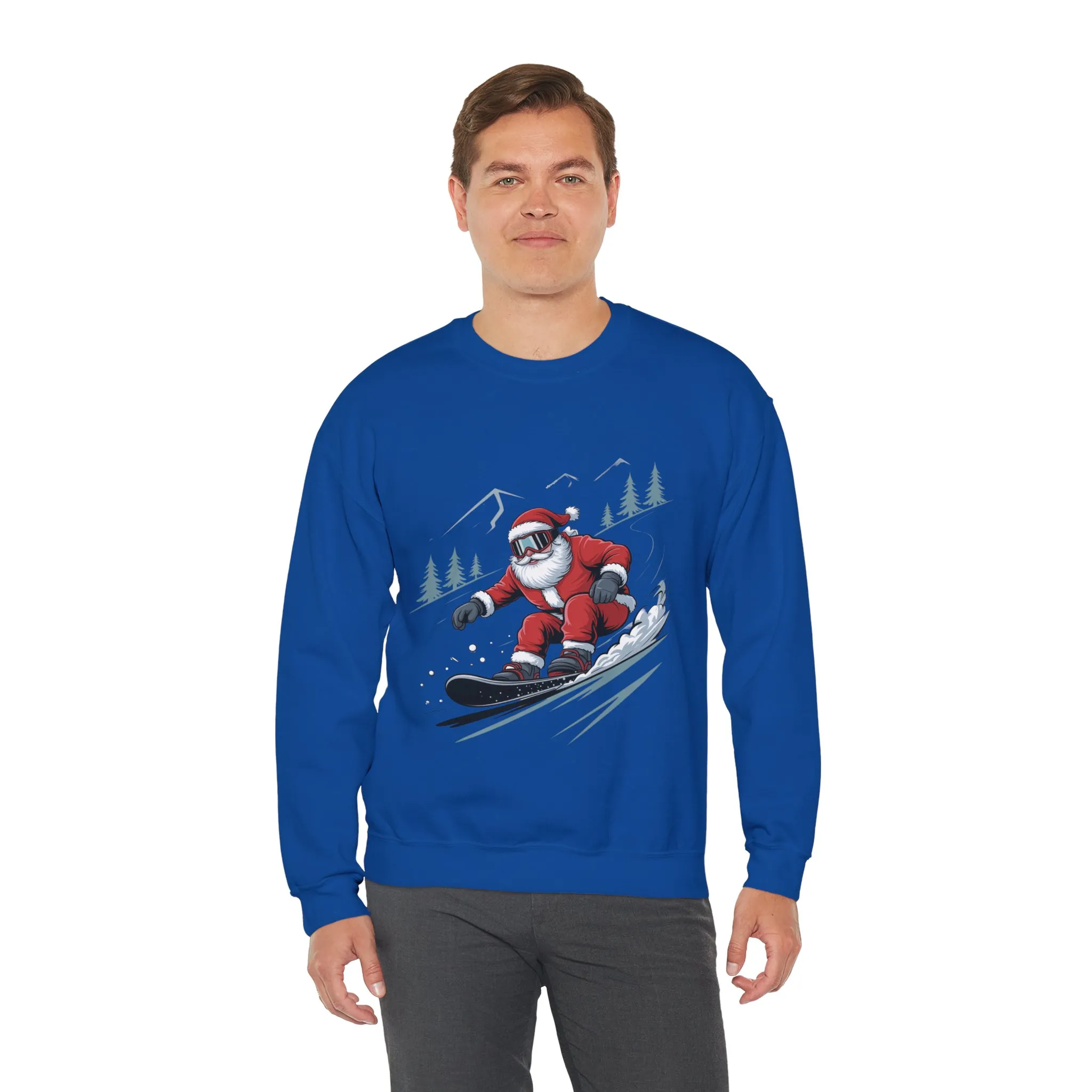 Snowboard Santa Christmas Sweatshirt, Cool Funny Holiday Sweater for Men, Santa Snowboarding Winter Jumper - Image 3