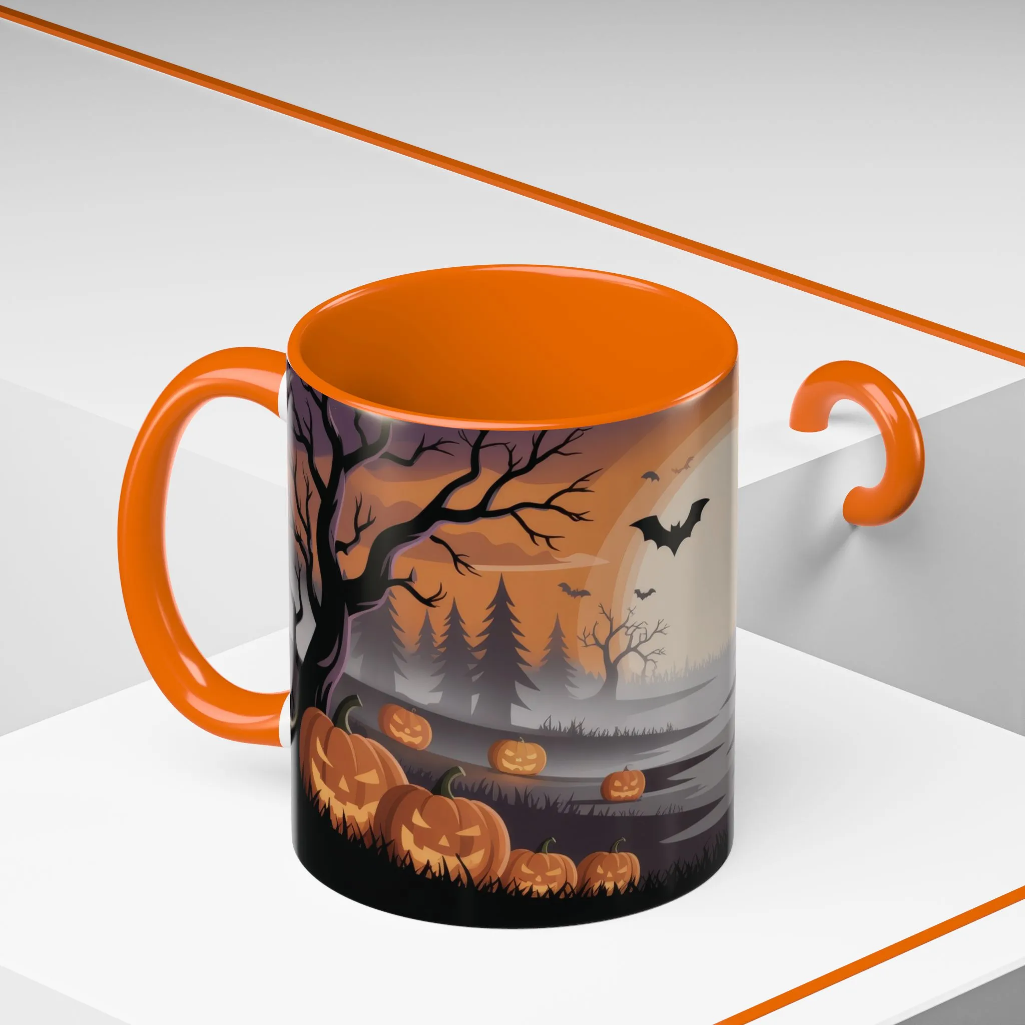 Halloween Pumpkin Forest Mug, Spooky Sunset Landscape Coffee Cup, Gothic Fall Gift for Her - Him, Accent Coffee Mug (11, 15oz) - Image 5