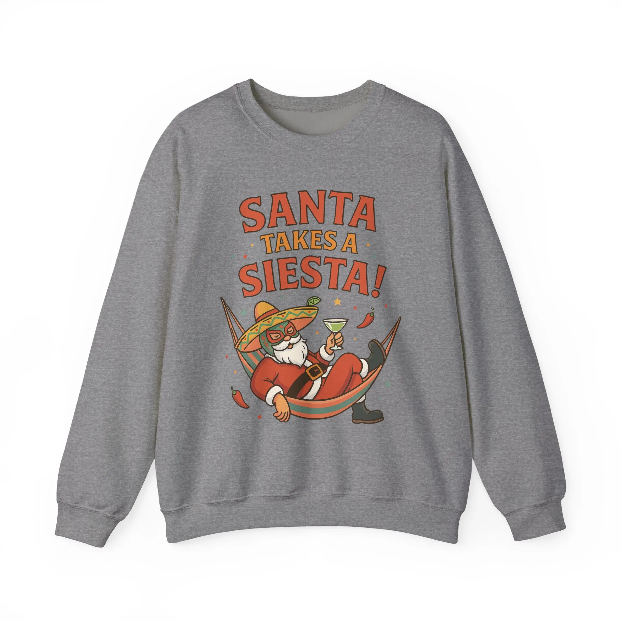 Santa Takes a Siesta Funny Christmas Sweatshirt for Men, Mexican Holiday Jumper - Image 10