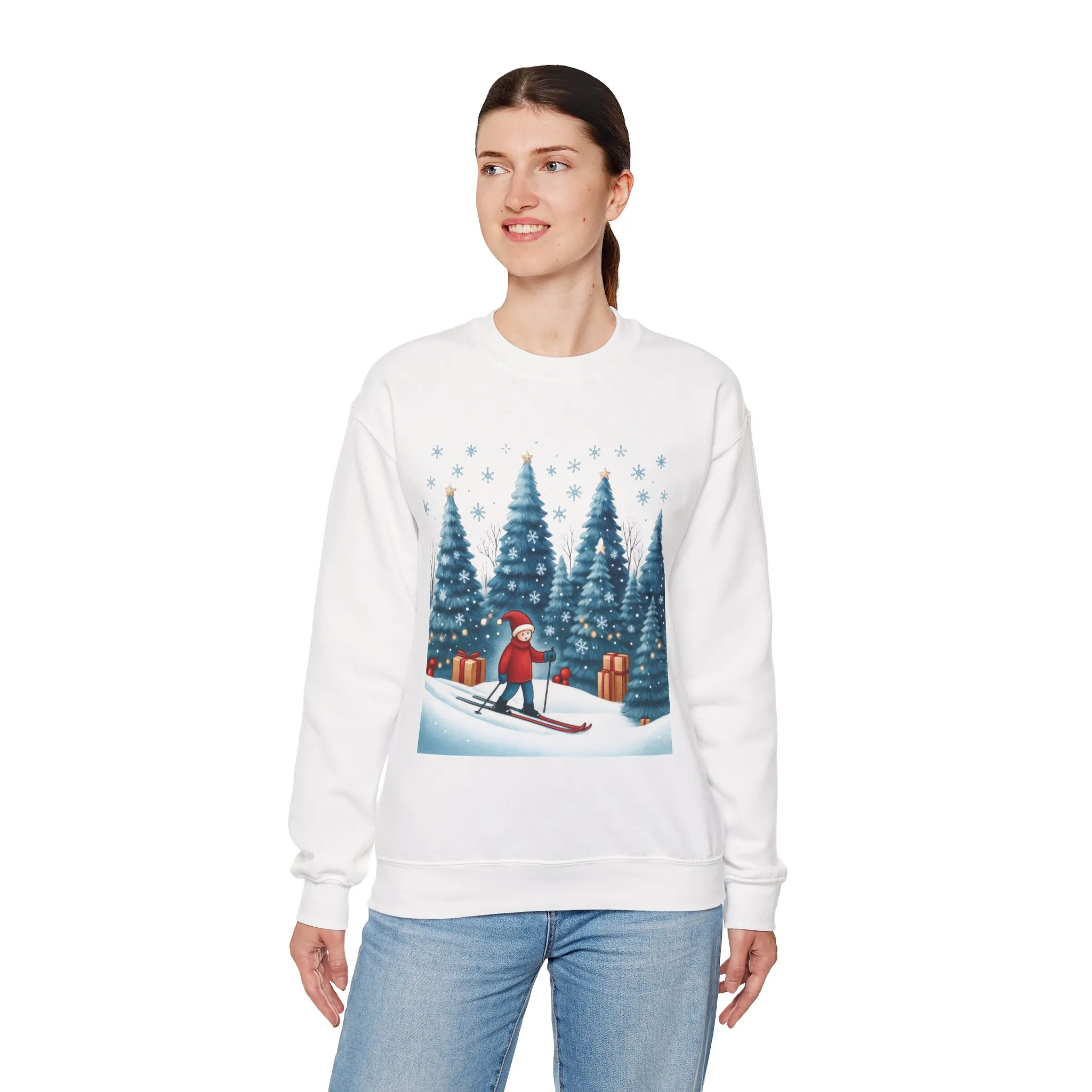 Womens Christmas Skiing Sweatshirt, Cozy Winter Holiday Pullover, Women's Heavy Blend™ Crewneck Sweatshirt - Image 6