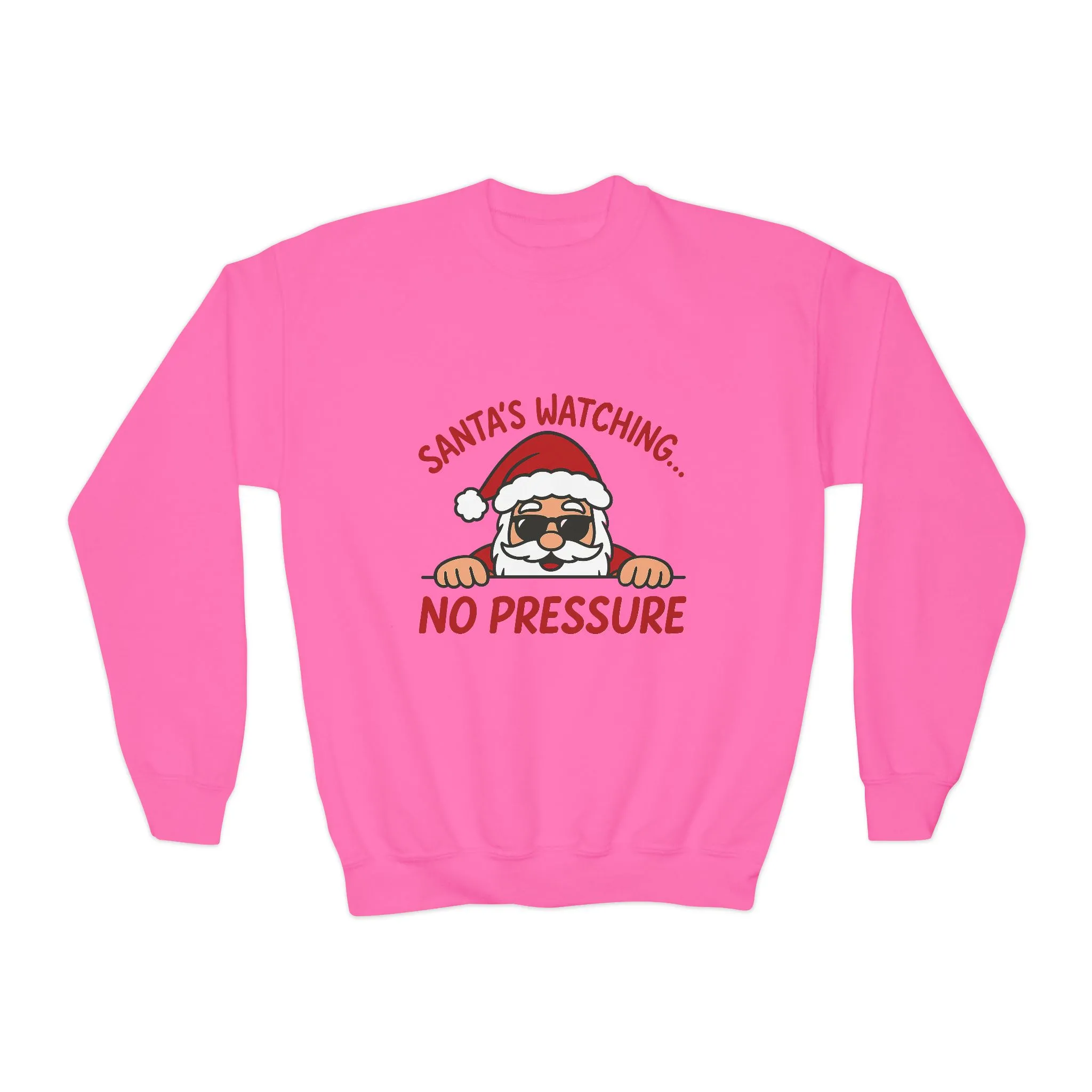 Santa's Watching No Pressure Kids Christmas Sweatshirt, Funny Holiday Jumper for Youth - Image 19