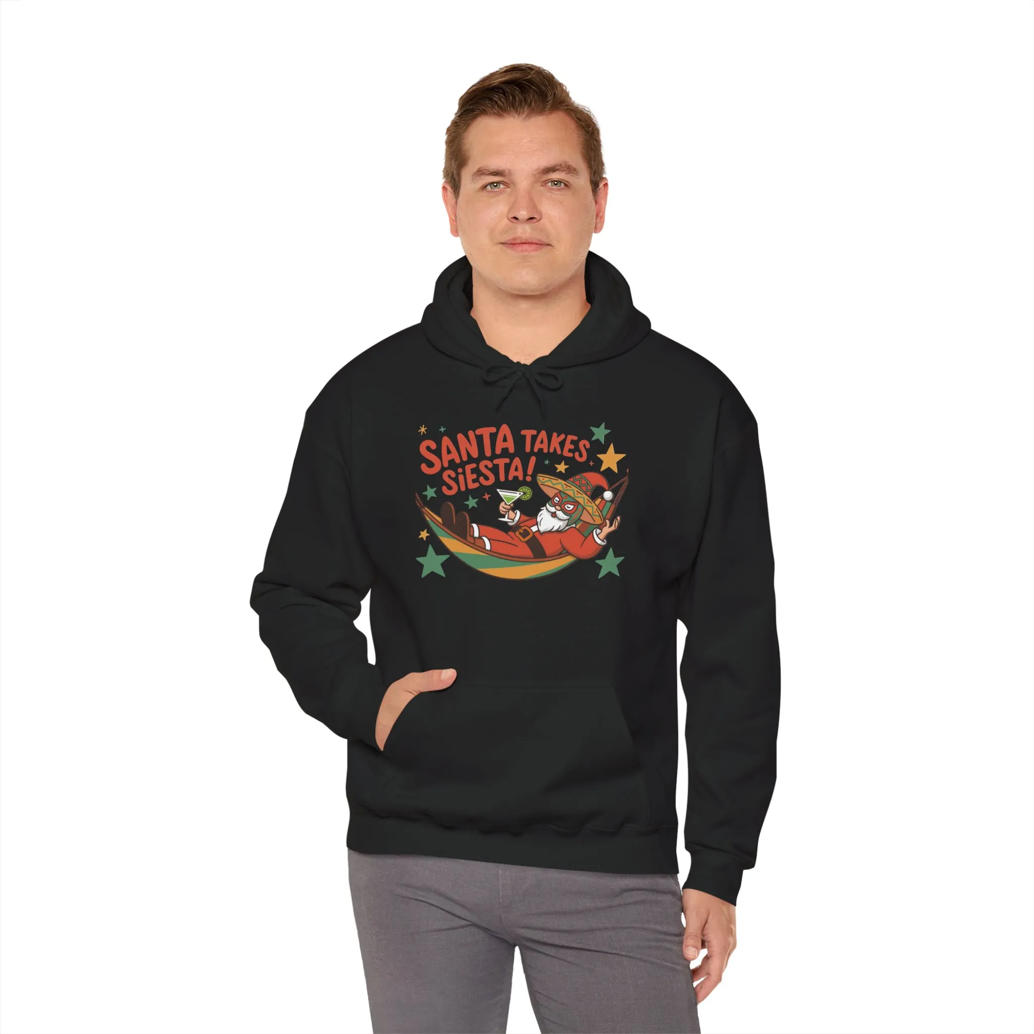 Santa Takes a Siesta Funny Christmas Hoodie for Men, Mexican Santa Holiday Sweatshirt, Siesta Santa Christmas Sweater - Image 8