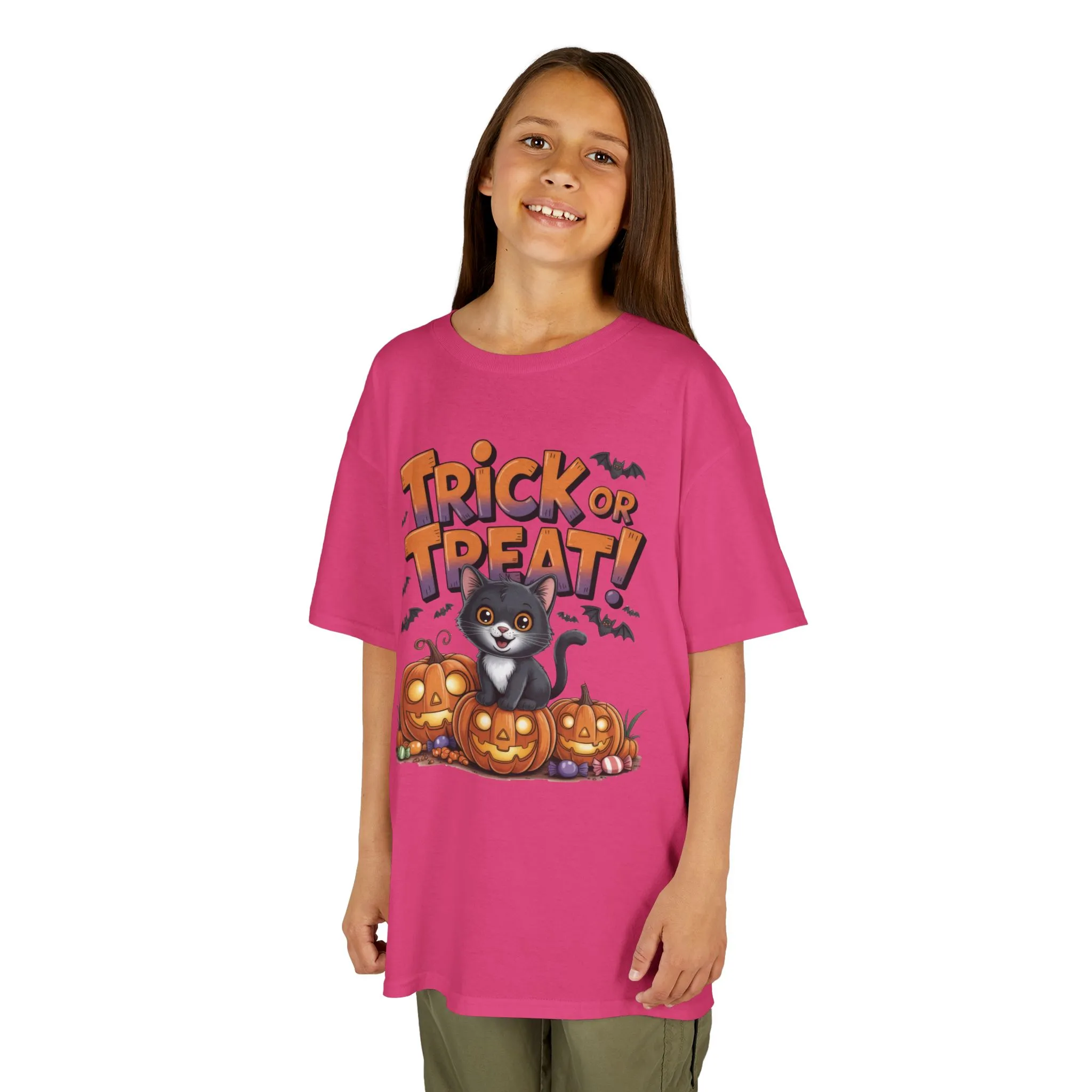 Girls Cute Black Cat Trick or Treat Halloween T-Shirt, Funny Pumpkin Cat Tee, Spooky Fall Shirt for Kids, Matching Family Halloween Shirts - Image 23