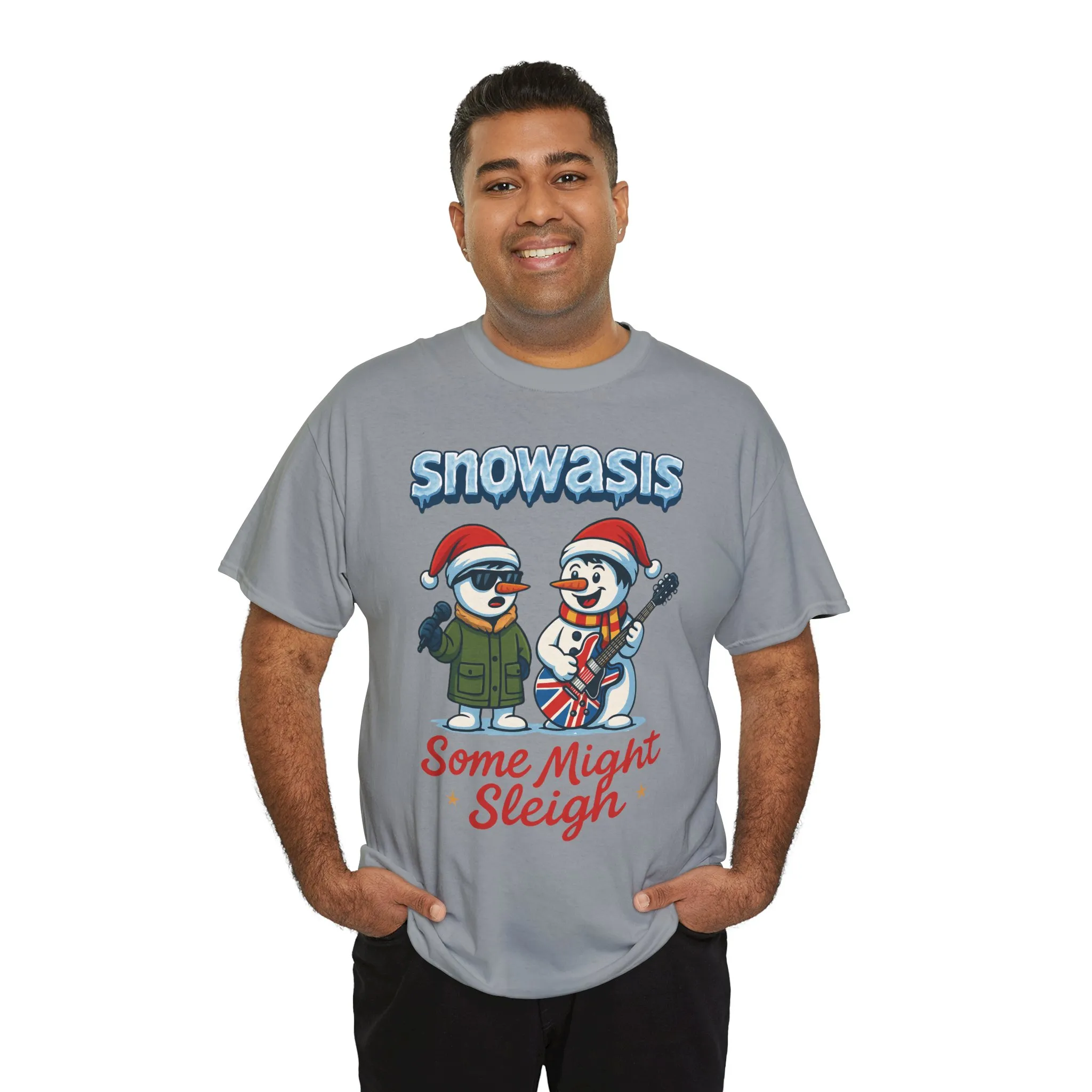 Funny Snowman Band Men's Christmas T-Shirt, Snowasis Some Might Sleigh Tee - Image 3