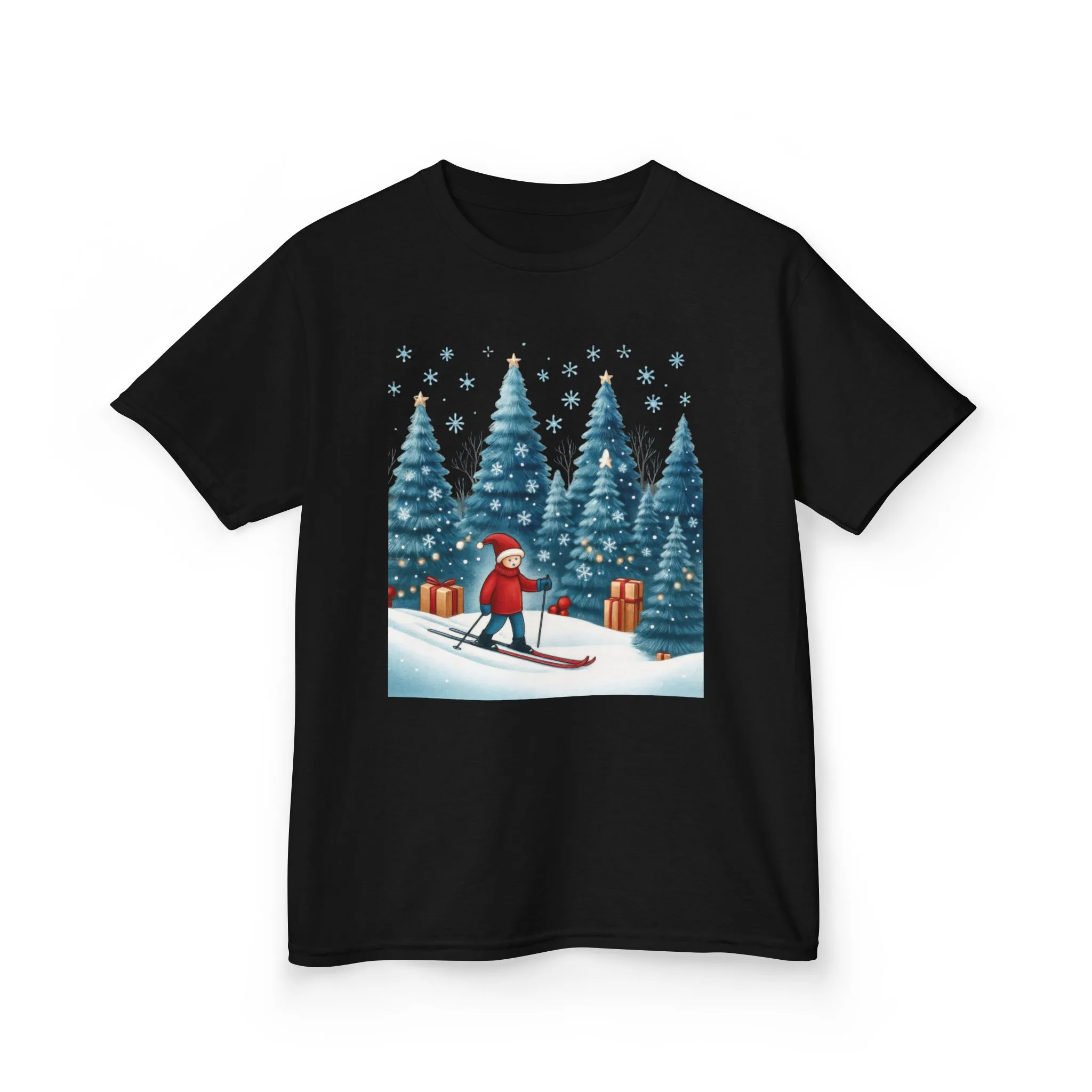Kids Christmas Skiing T-Shirt, Cute Winter Holiday Graphic Tee, Kids Heavy Cotton™ Tee - Image 5