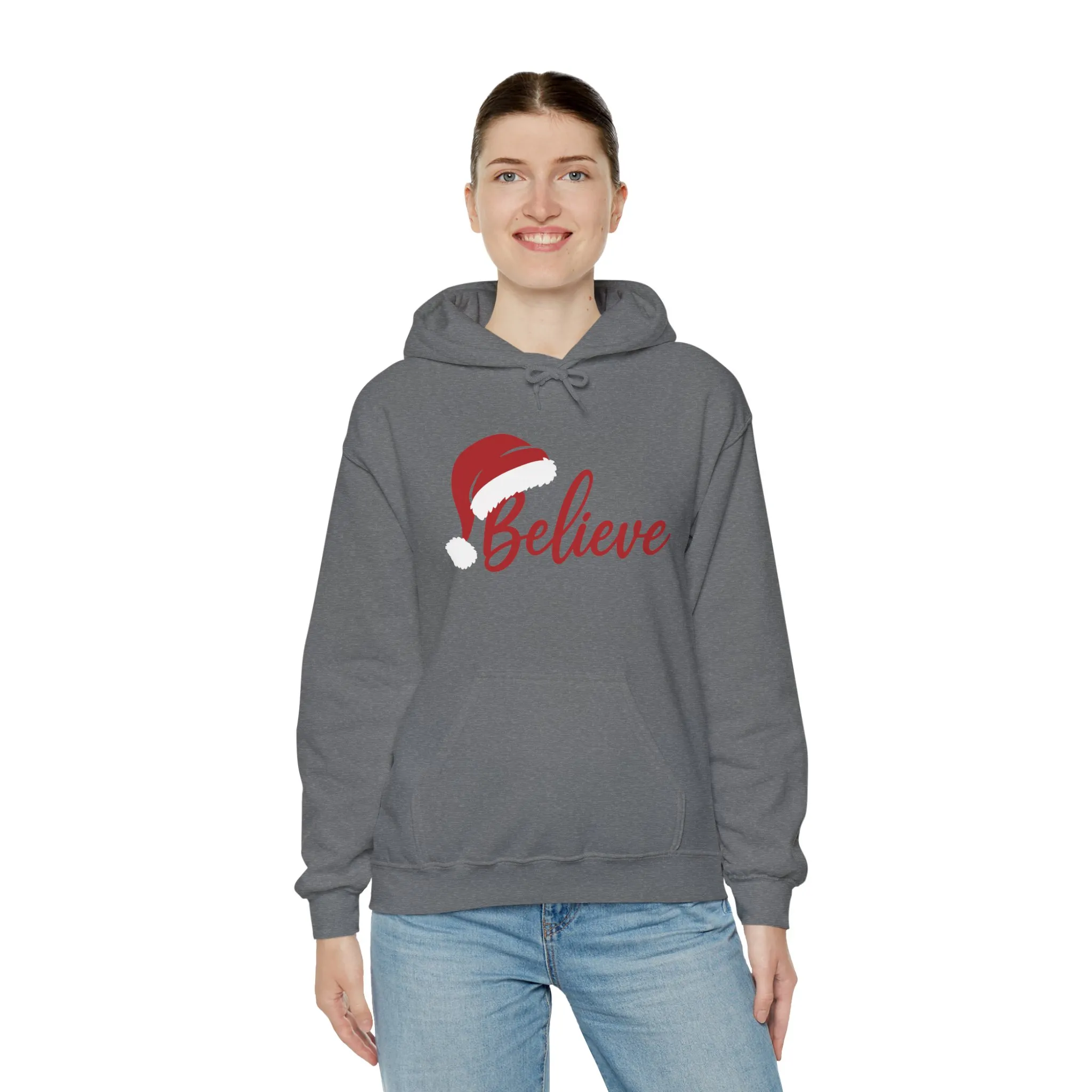 Believe Christmas Women's Hoodie, Minimal Santa Hat Holiday Sweatshirt for Women - Image 12