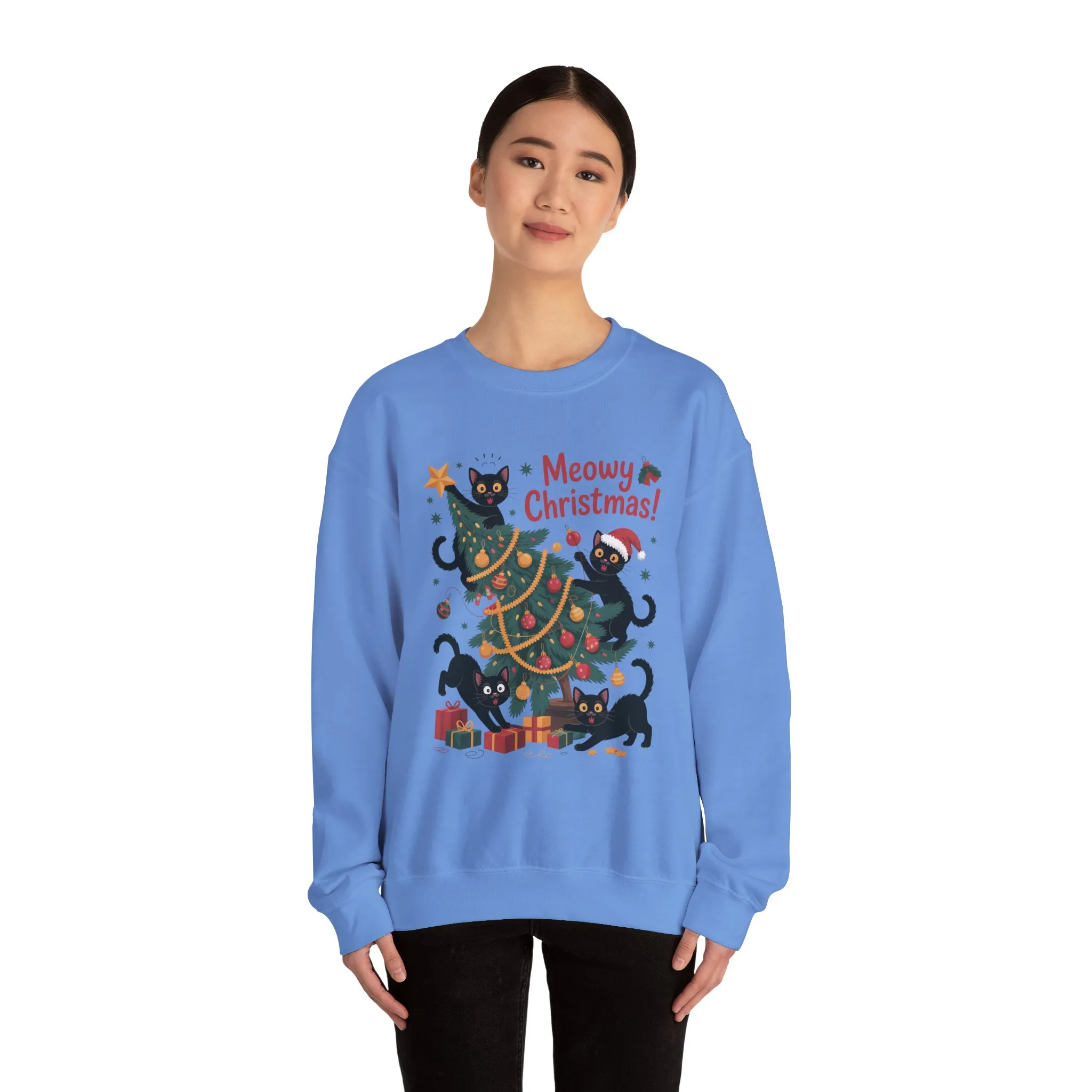 Black Cats Christmas Tree Sweatshirt, Funny Cat Lover Holiday Sweater, Cute Christmas Cat Chaos Jumper - Image 14