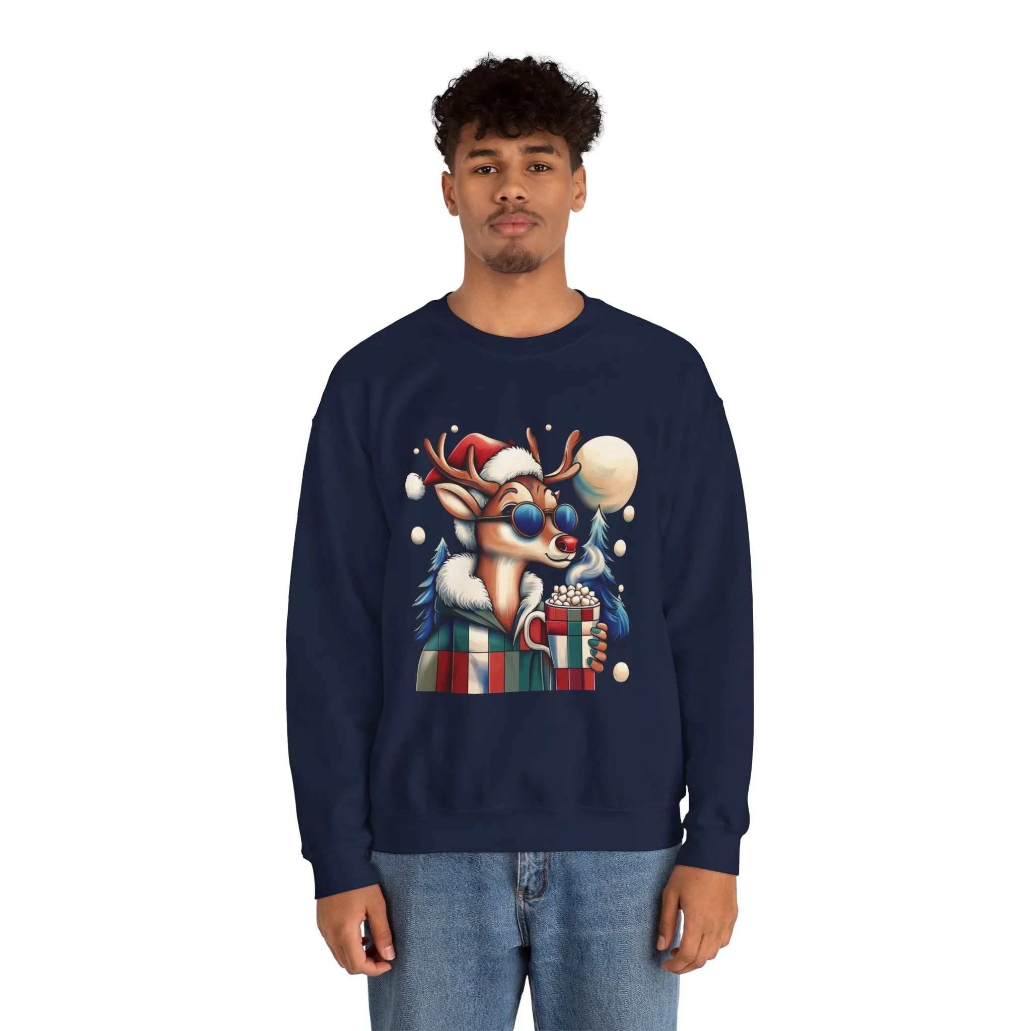 Cool Reindeer Christmas Sweatshirt, Funny Holiday Pullover for Men, Men's Heavy Blend™ Crewneck Sweatshirt - Image 20