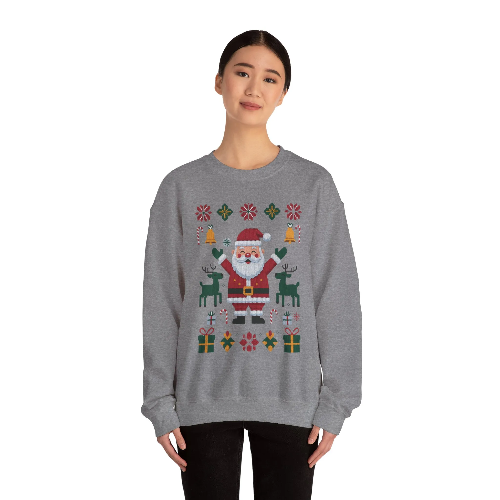 Santa Christmas Sweatshirt, Cute Reindeer Holiday Jumper, Nordic Style Ugly Christmas Sweater for Women - Image 17