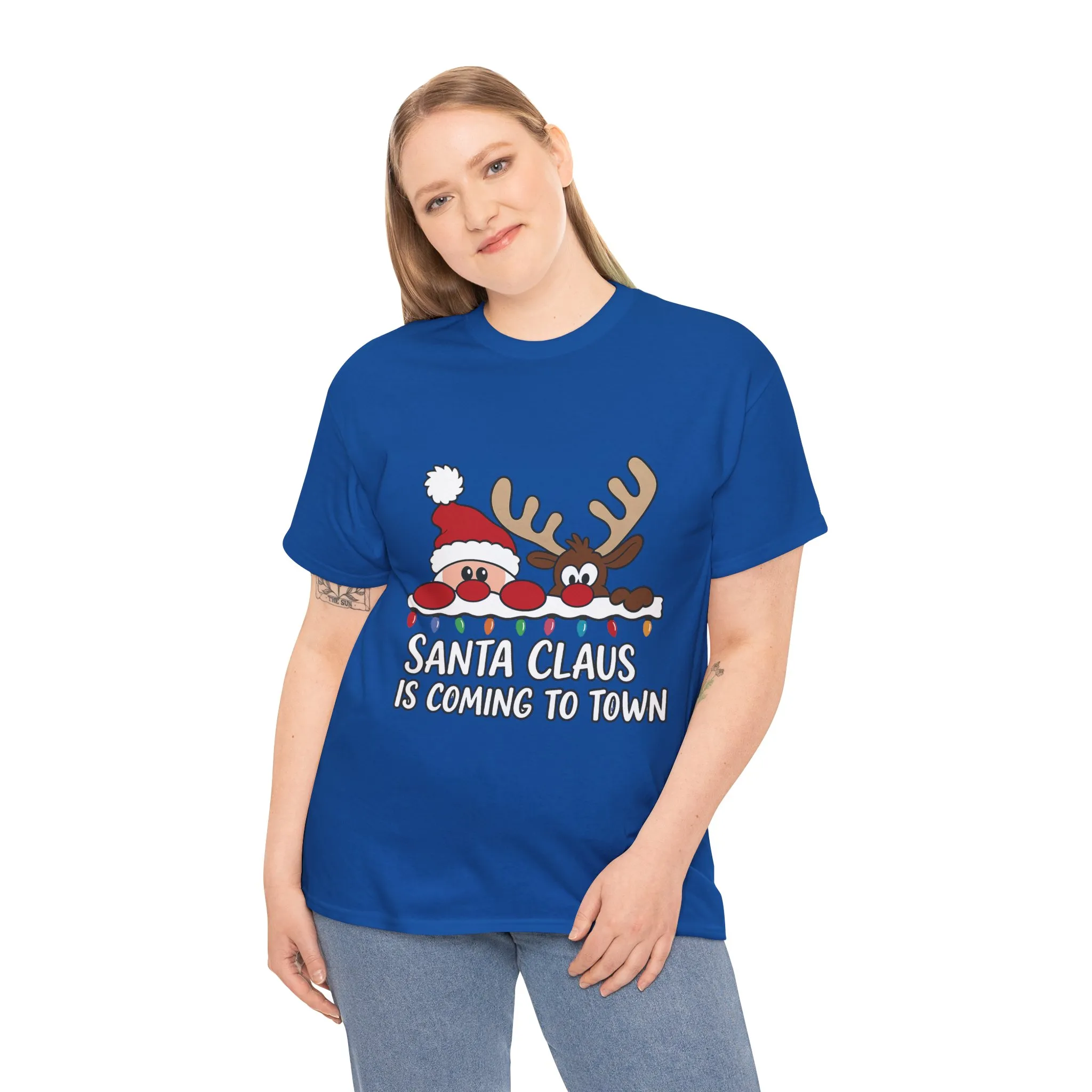 Santa Claus Is Coming to Town Women's Christmas T-Shirt, Cute Santa - Reindeer Holiday Tee - Image 18