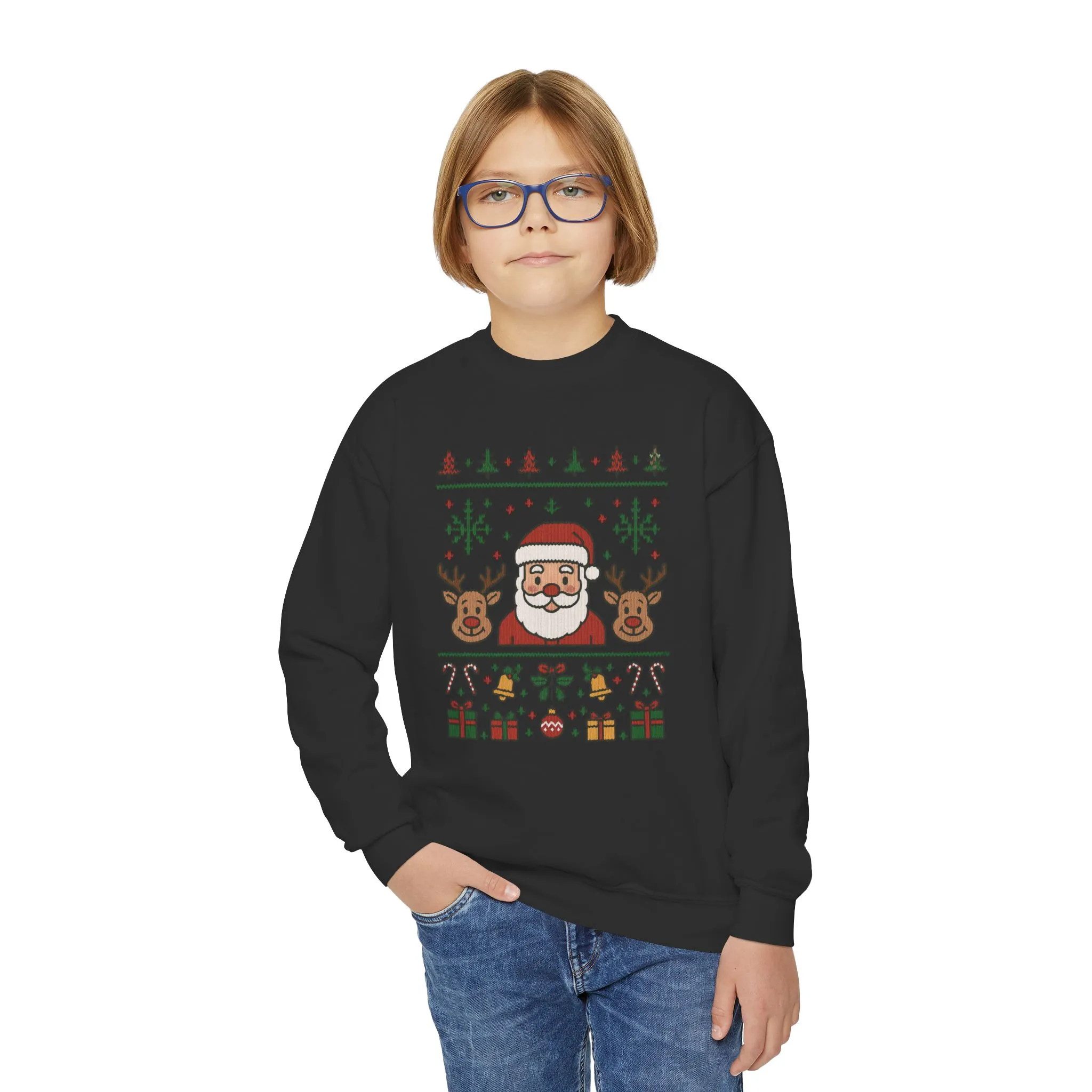 Santa - Reindeer Christmas Sweatshirt for Kids, Cozy Holiday Jumper, Youth Crewneck Sweatshirt - Image 9