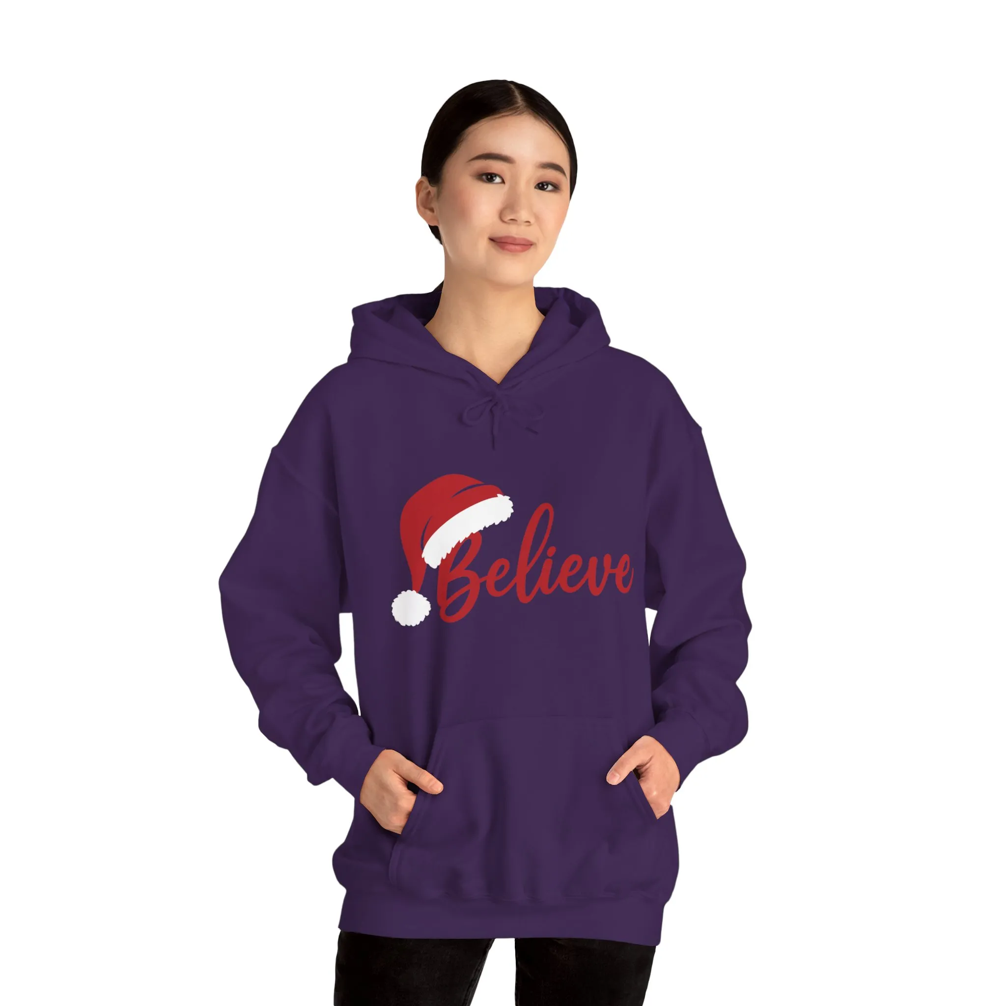 Believe Christmas Women's Hoodie, Minimal Santa Hat Holiday Sweatshirt for Women - Image 31