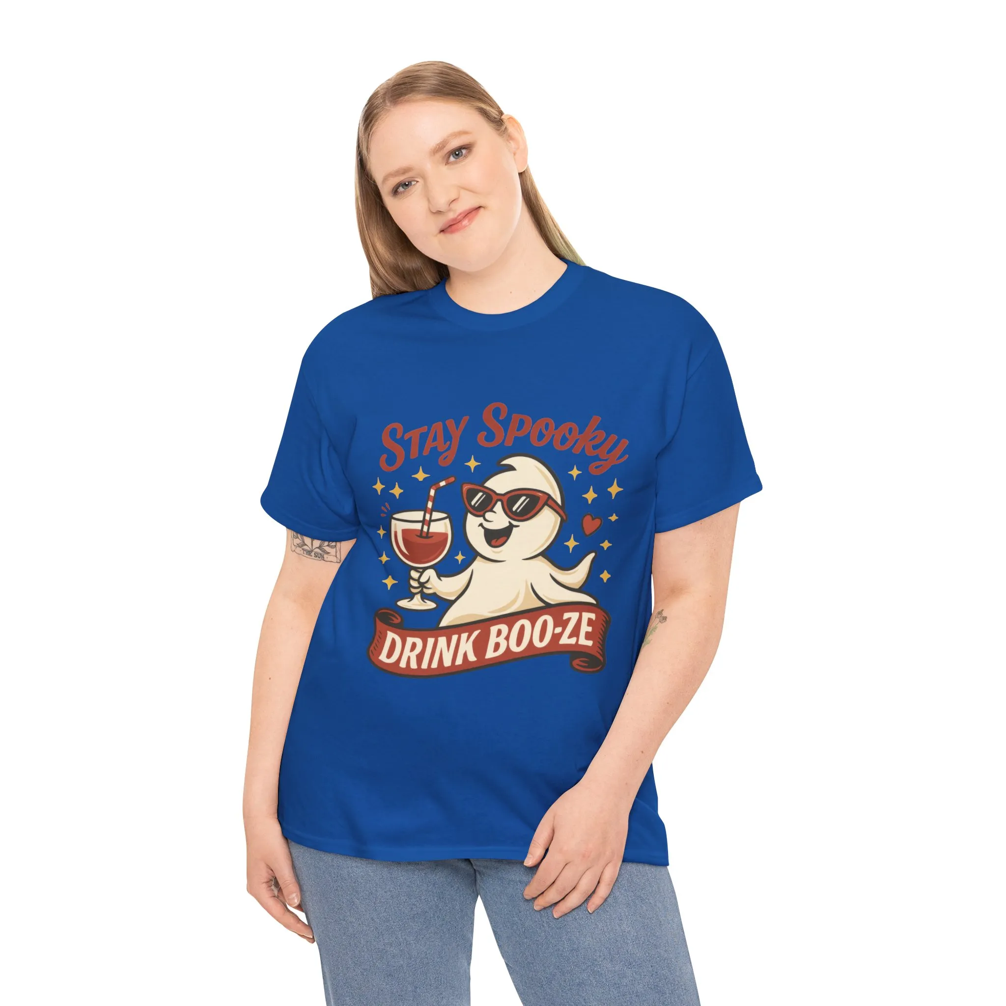 Stay Spooky Drink Boo-ze Women's T-Shirt, Funny Ghost Wine Halloween Party Graphic Tee - Image 18
