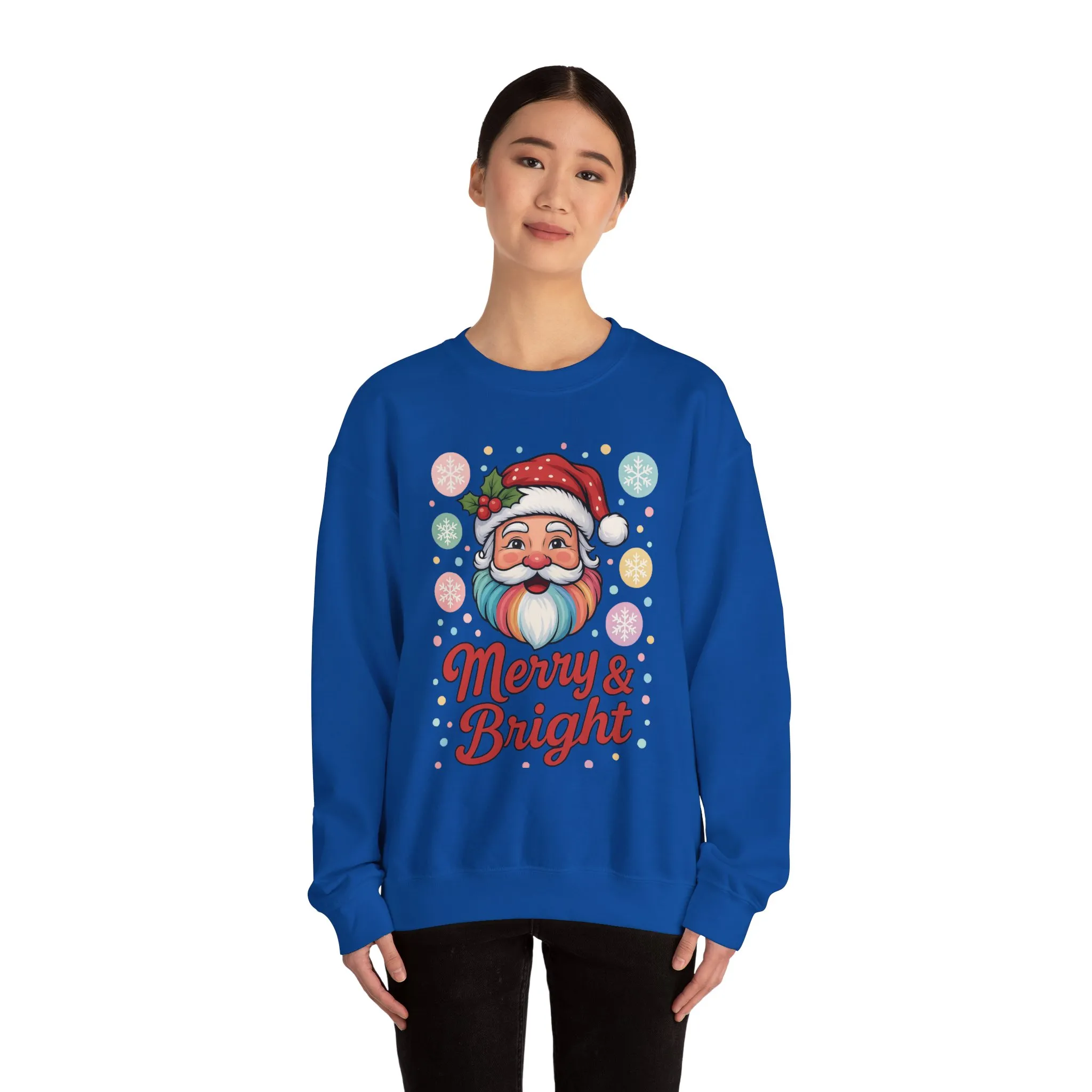 Merry - Bright Santa Christmas Sweatshirt, Retro Pastel Holiday Jumper, Cute Santa Sweater for Women - Image 17