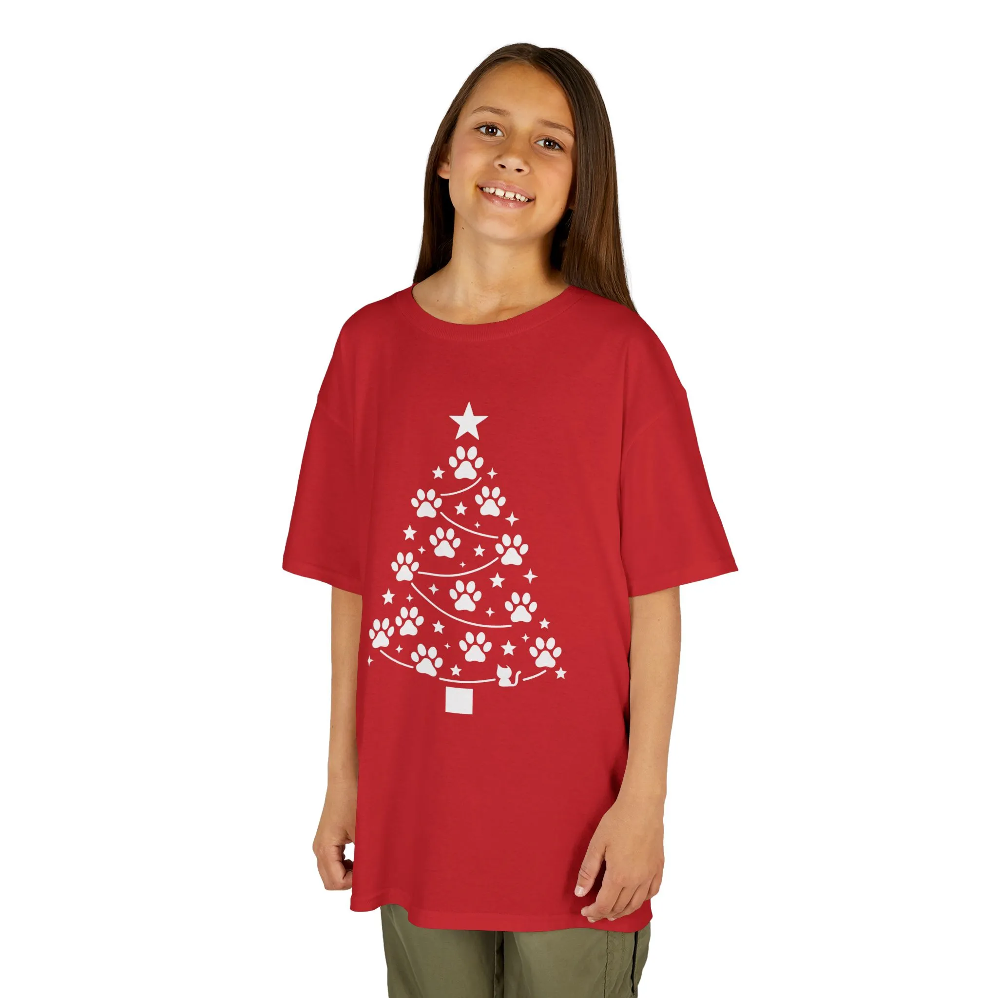 Paw Christmas Tree Girls Youth T-Shirt, Cute Pet Lover Holiday Tee - Image 14