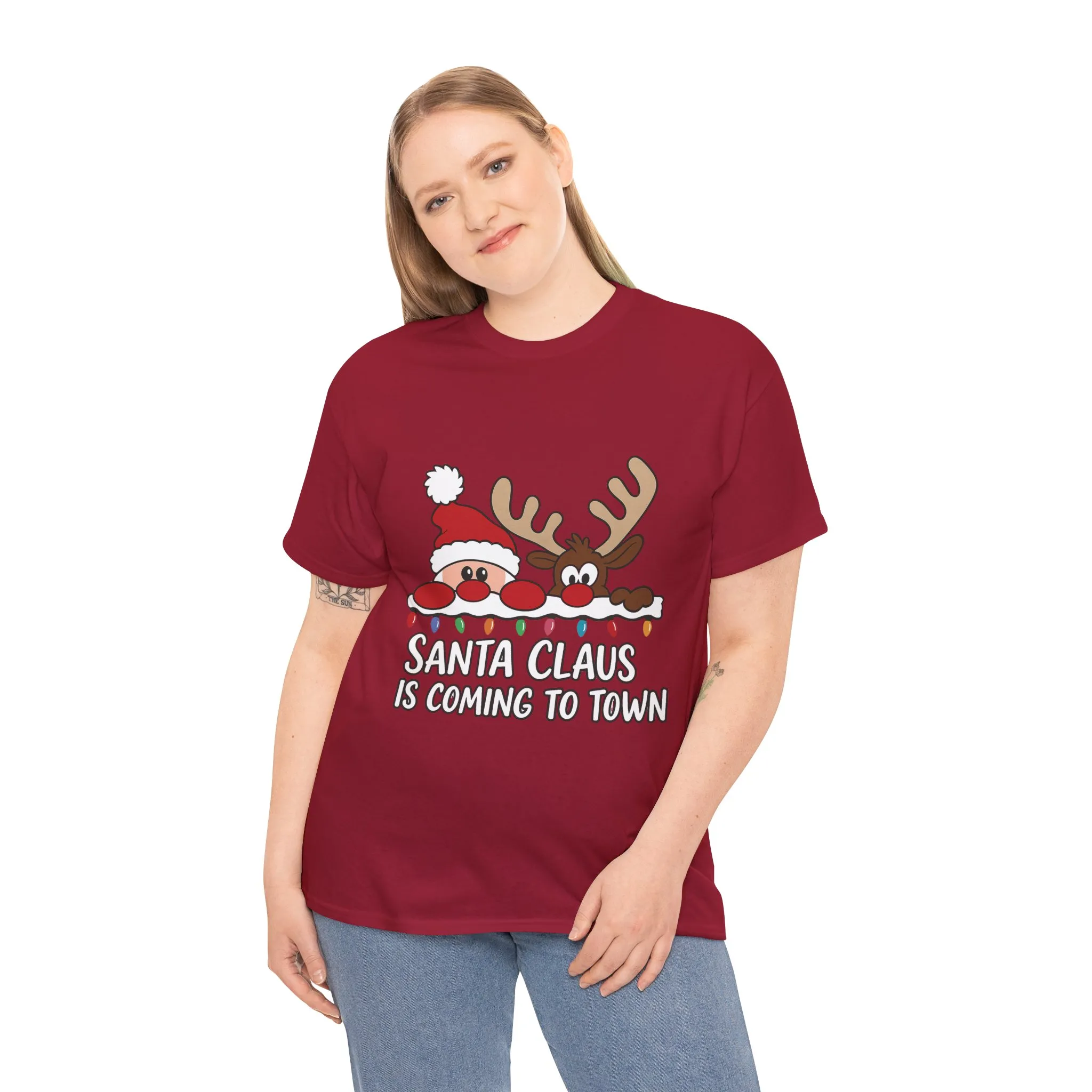 Santa Claus Is Coming to Town Women's Christmas T-Shirt, Cute Santa - Reindeer Holiday Tee - Image 27