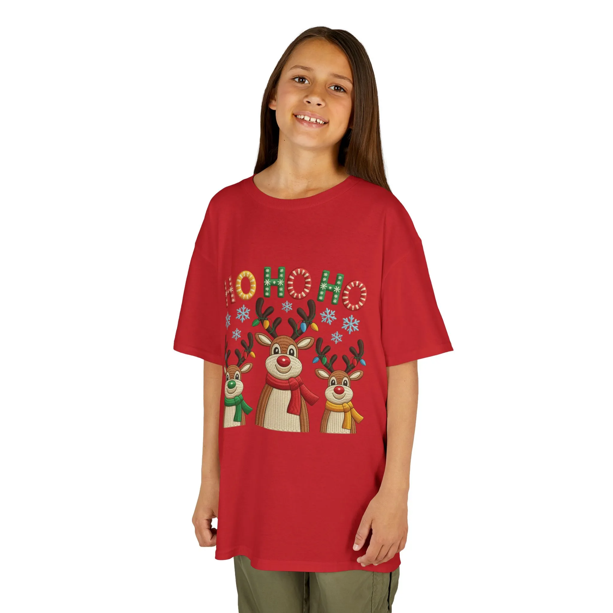 Ho Ho Ho Reindeer T-Shirt for Girl, Cute Christmas Kids Holiday Tee - Image 18