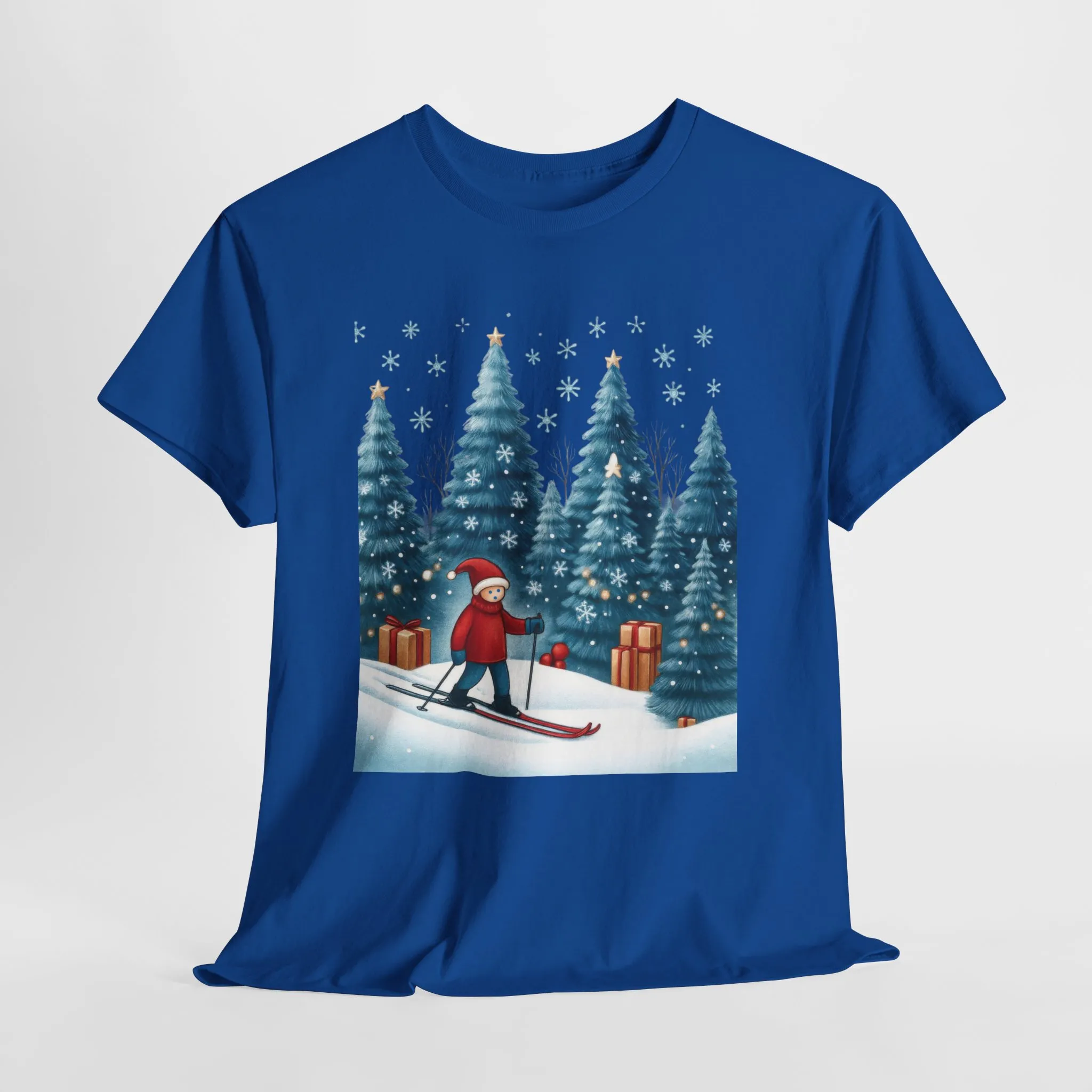Womens Cute Winter Holiday Graphic Tee, Christmas Skiing T-Shirt, Women's Heavy Cotton Tee - Image 10