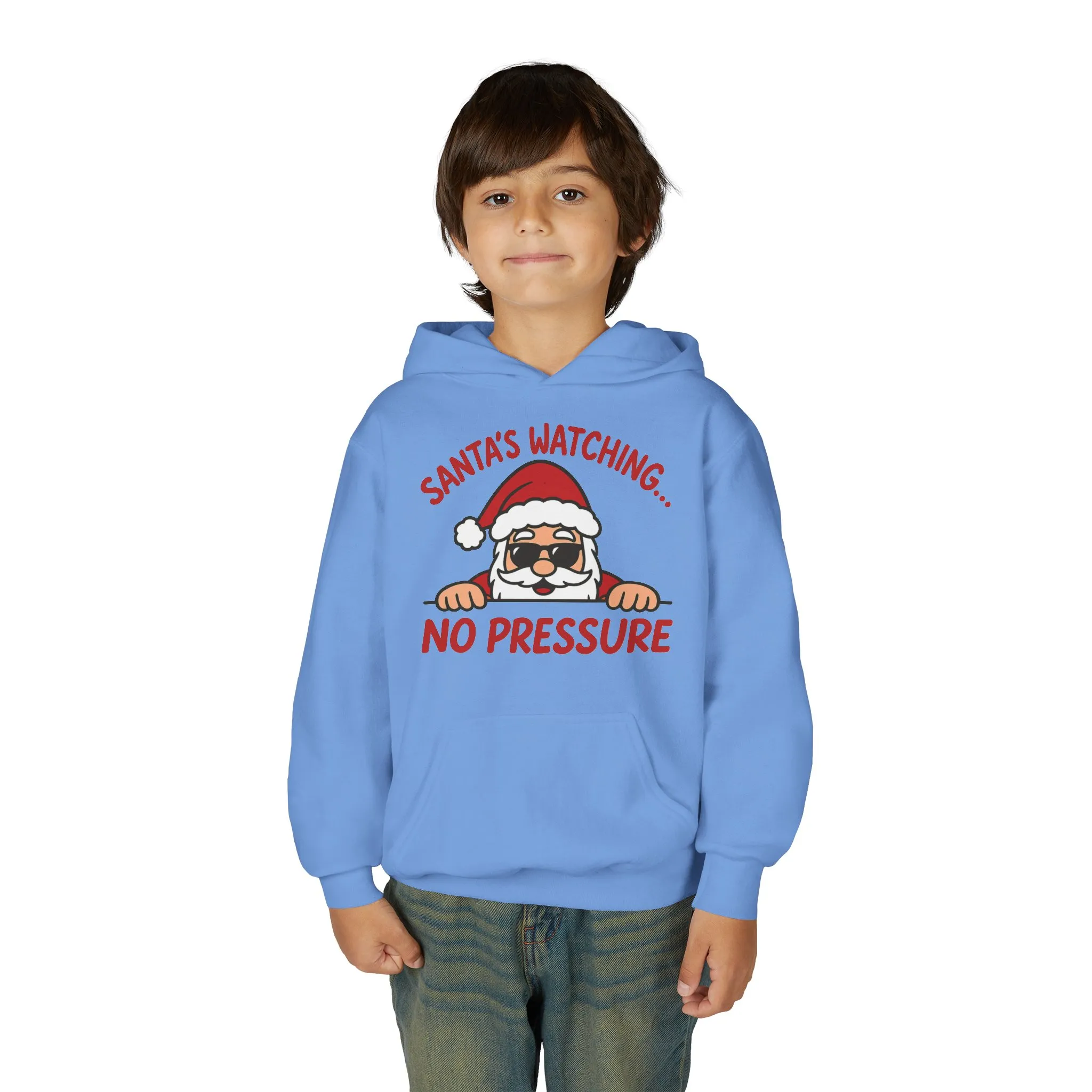 Santa's Watching No Pressure Kids Christmas Hoodie, Funny Holiday Sweatshirt for Youth - Image 14