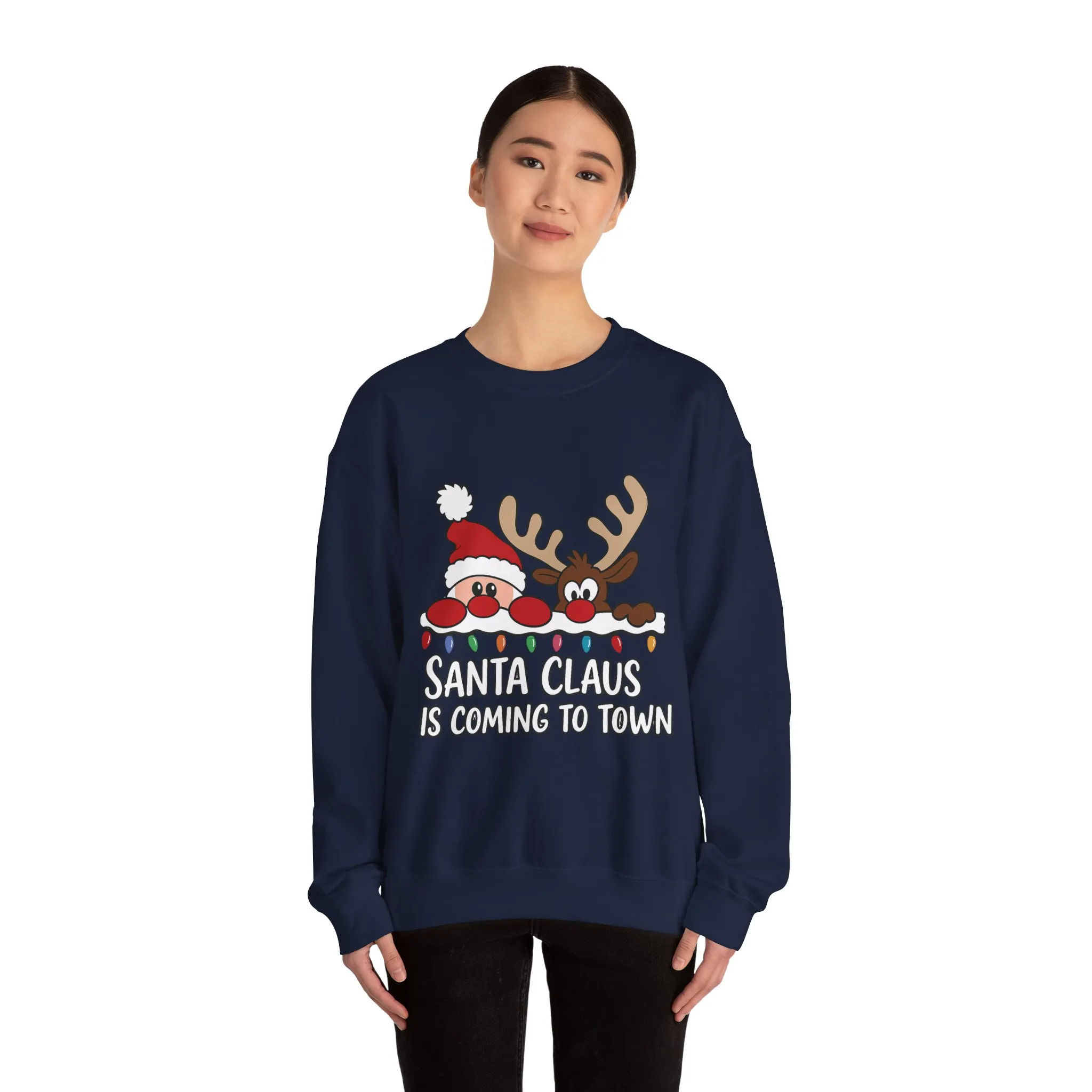 Santa Claus Is Coming to Town Women's Christmas Sweatshirt, Cute Santa - Reindeer Holiday Jumper - Image 20