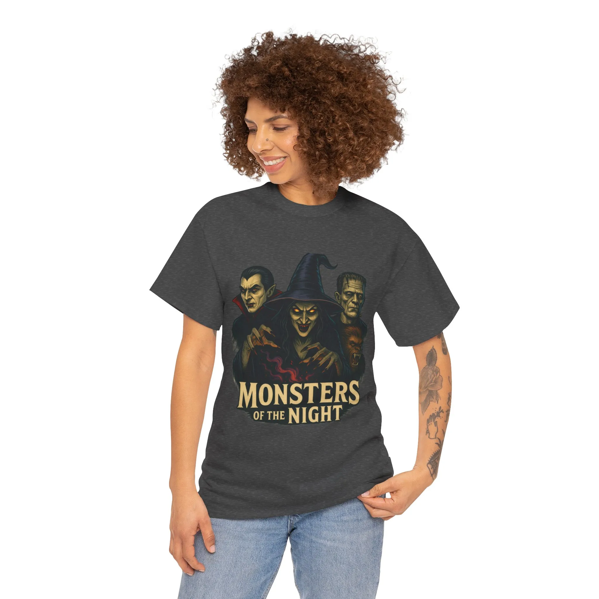 Monsters of the Night Women's T-Shirt, Classic Horror Witch, Vampire, Frankenstein Halloween Tee - Image 14