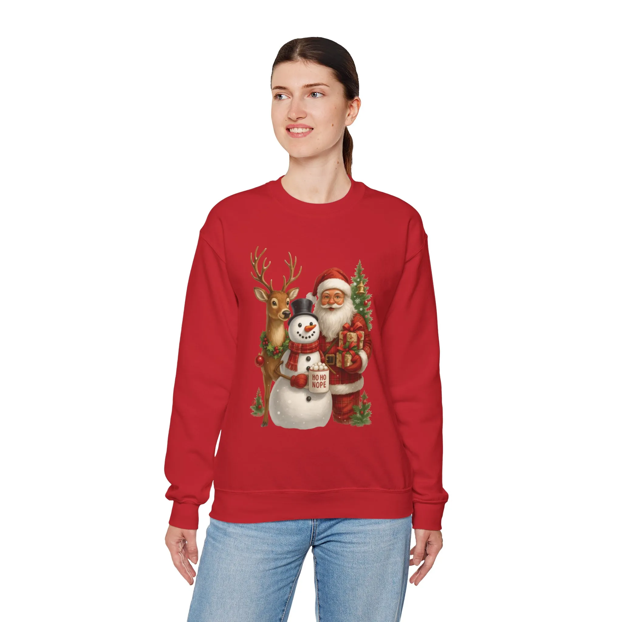 Santa, Snowman - Reindeer Christmas Sweatshirt, Funny Ho Ho Nope Holiday Sweater, Cute Vintage Christmas Jumper for Women - Image 27