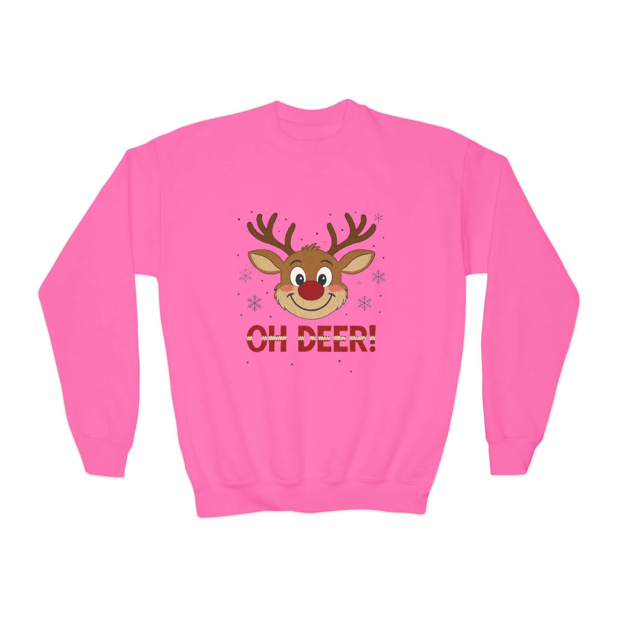 Girls Oh Deer Christmas Sweatshirt, Cute Reindeer Holiday Pullover, Youth Crewneck Sweatshirt - Image 2