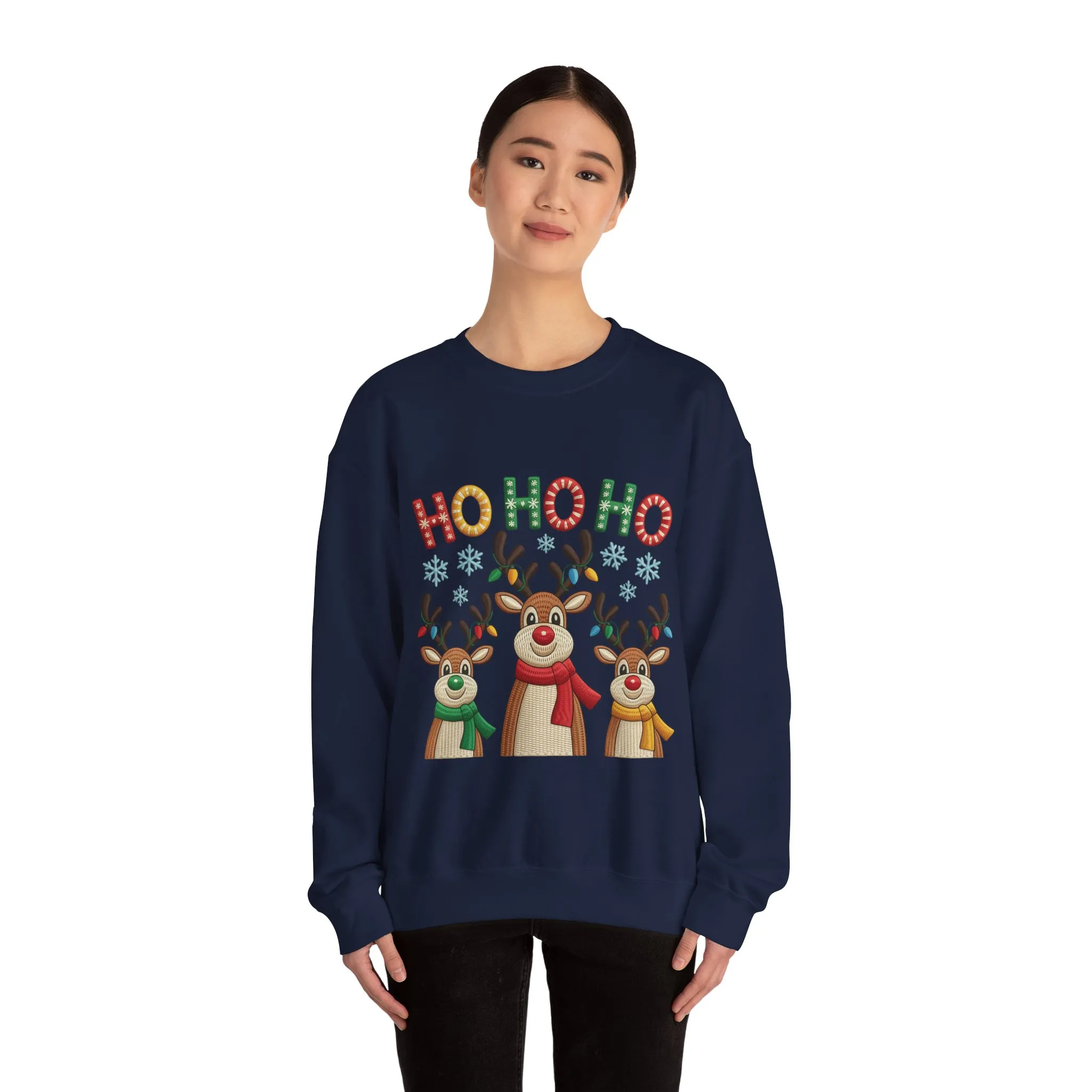 Ho Ho Ho Reindeer Christmas Sweatshirt, Cute Holiday Pullover for Women - Image 14