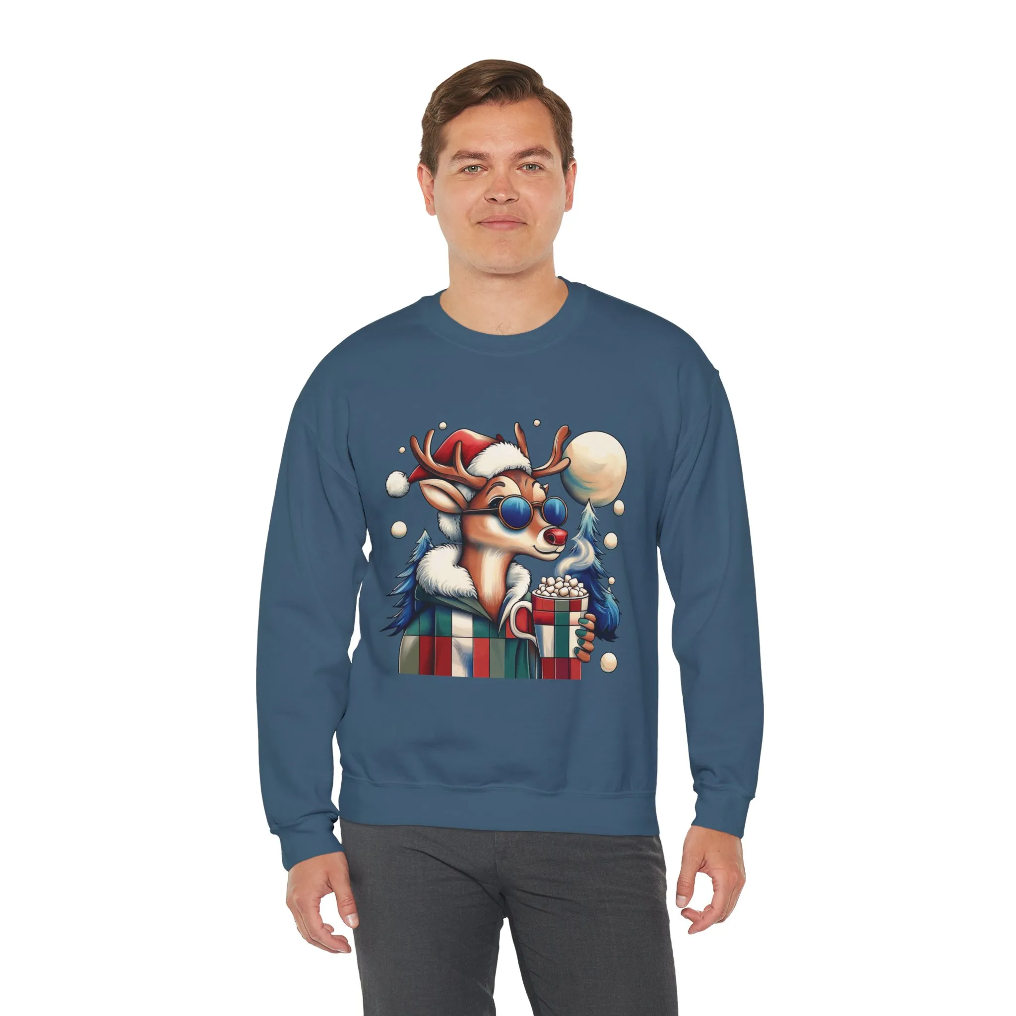 Cool Reindeer Christmas Sweatshirt, Funny Holiday Pullover for Men, Men's Heavy Blend™ Crewneck Sweatshirt - Image 3