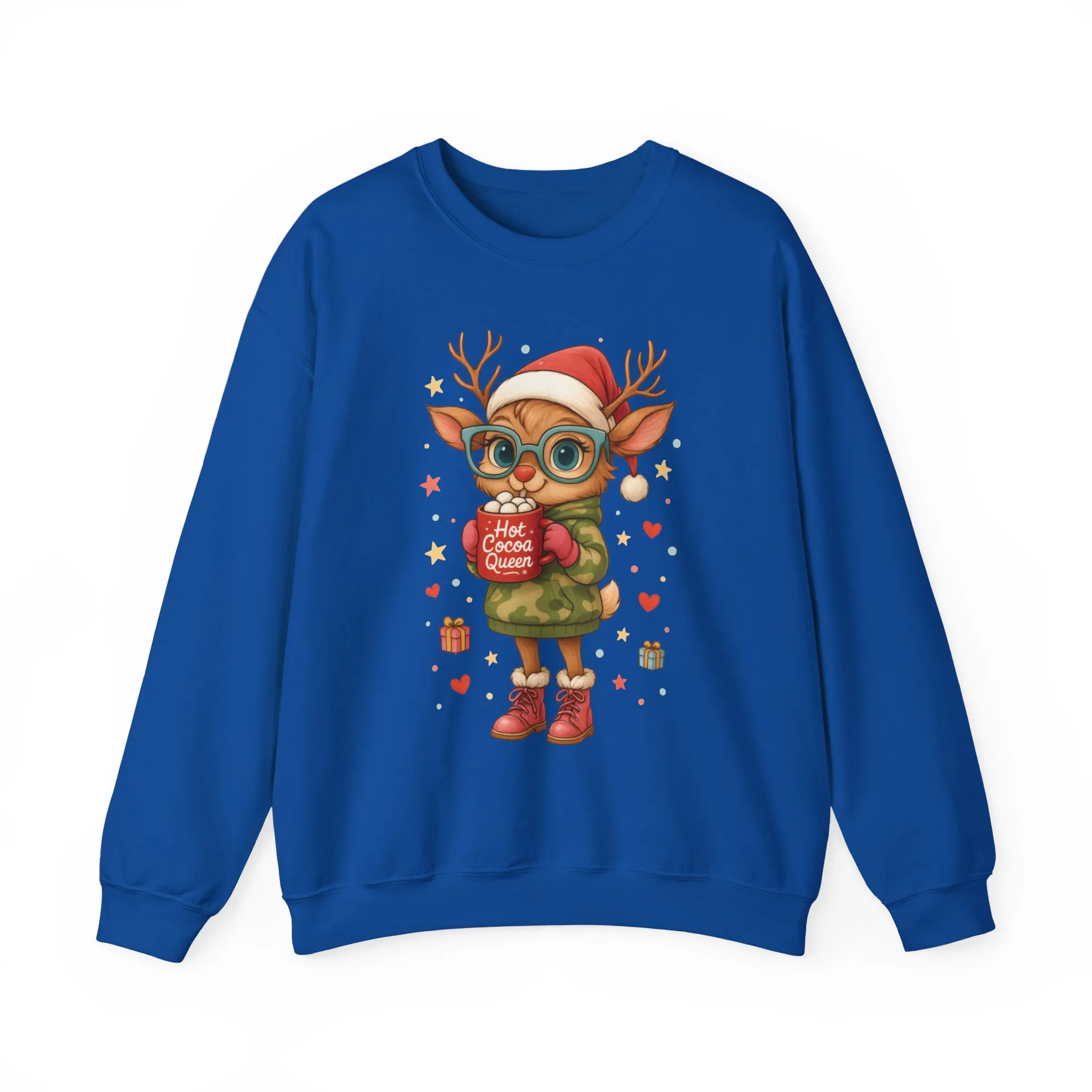 Hot Cocoa Queen Christmas Women's Sweatshirt, Cute Cozy Holiday Reindeer Pullover - Image 16