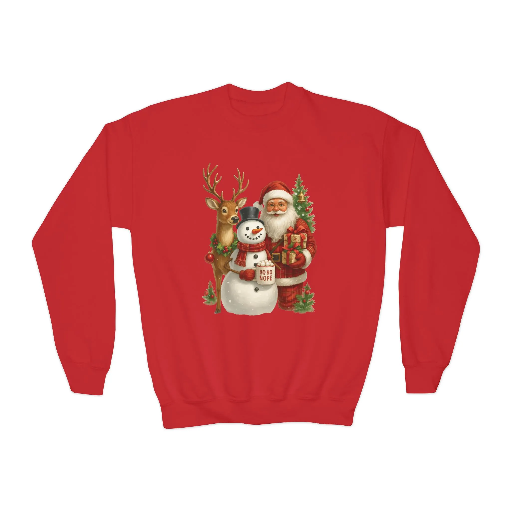 Kids Santa, Snowman - Reindeer Christmas Sweatshirt, Cute Ho Ho Nope Holiday Jumper, Funny Santa Sweater for Girls - Image 22