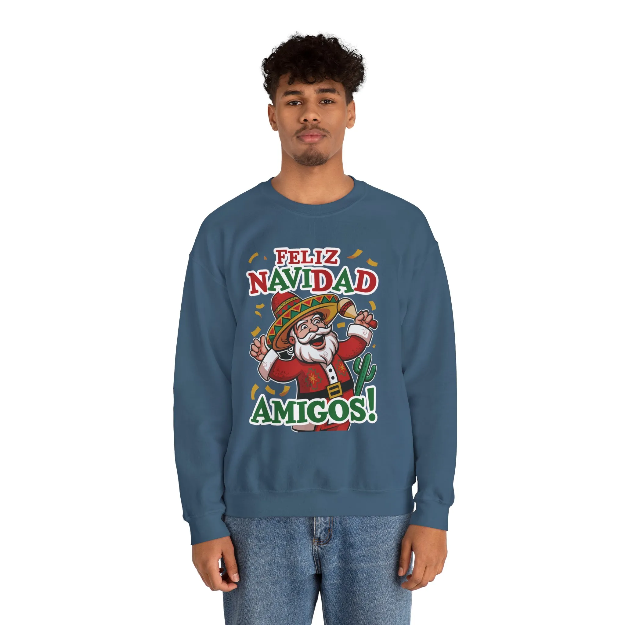Feliz Navidad Amigos Sweatshirt, Funny Mexican Santa Christmas Jumper, Latin Holiday Fiesta Pullover - Image 3