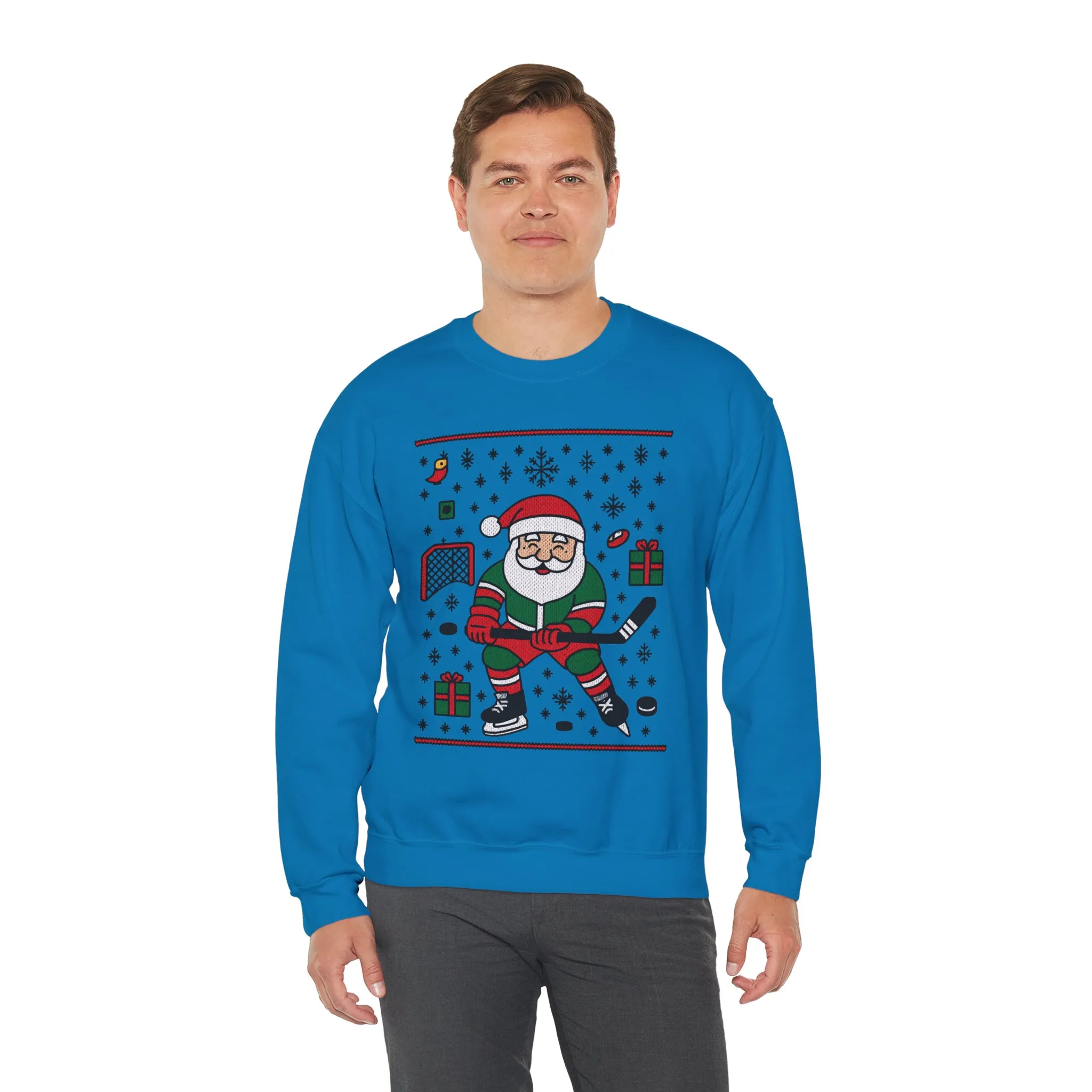 Hockey Santa Men's Christmas Sweatshirt, Funny Sports Holiday Jumper - Image 21