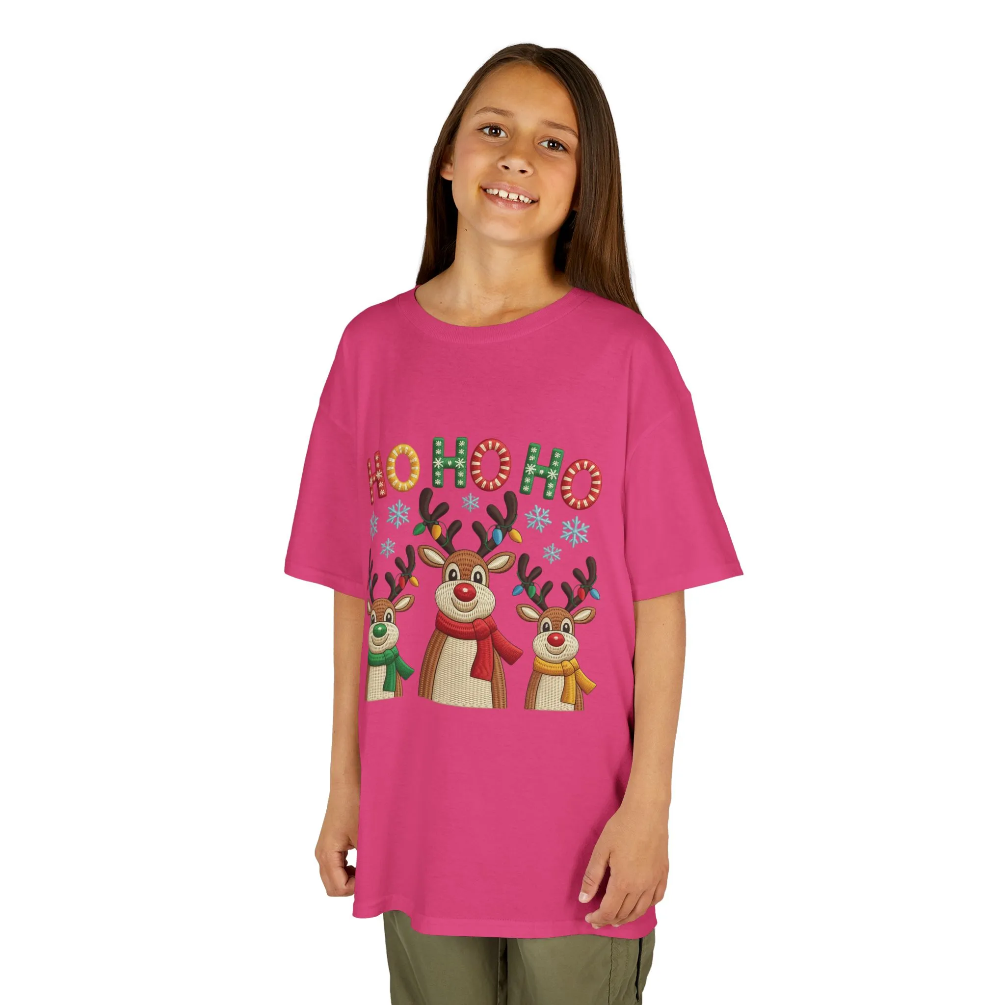 Ho Ho Ho Reindeer T-Shirt for Girl, Cute Christmas Kids Holiday Tee - Image 16