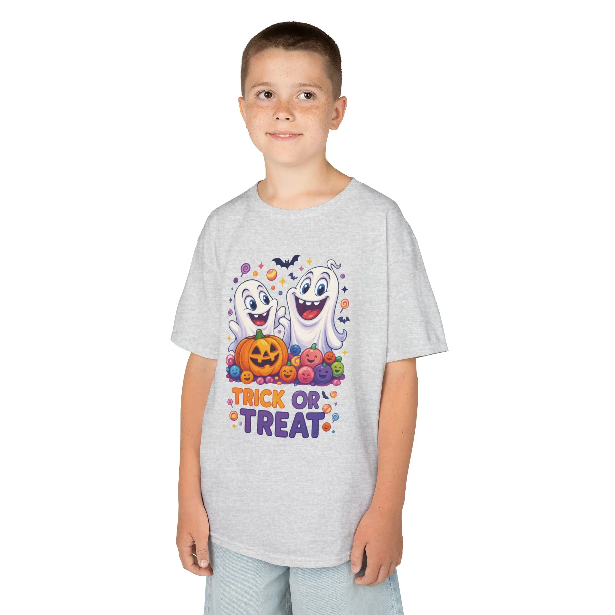Trick or Treat Kids Halloween T-Shirt, Cute Ghosts Pumpkin Design, Fun Spooky Tee for Boys Girls - Image 3