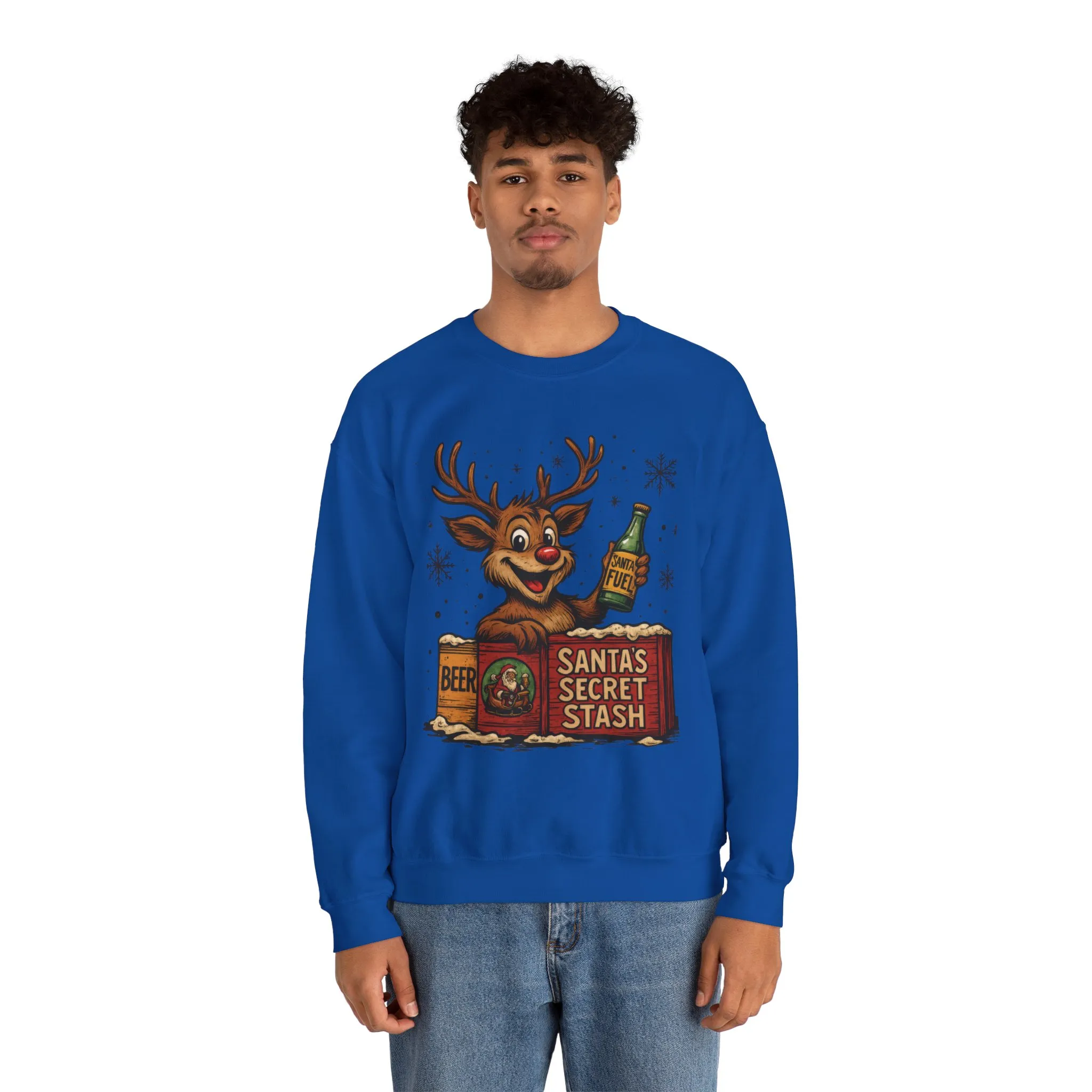 Mens Funny Christmas Sweatshirt, Santa's Secret Stash Reindeer Pullover, Men's Heavy Blend™ Crewneck Sweatshirt - Image 23