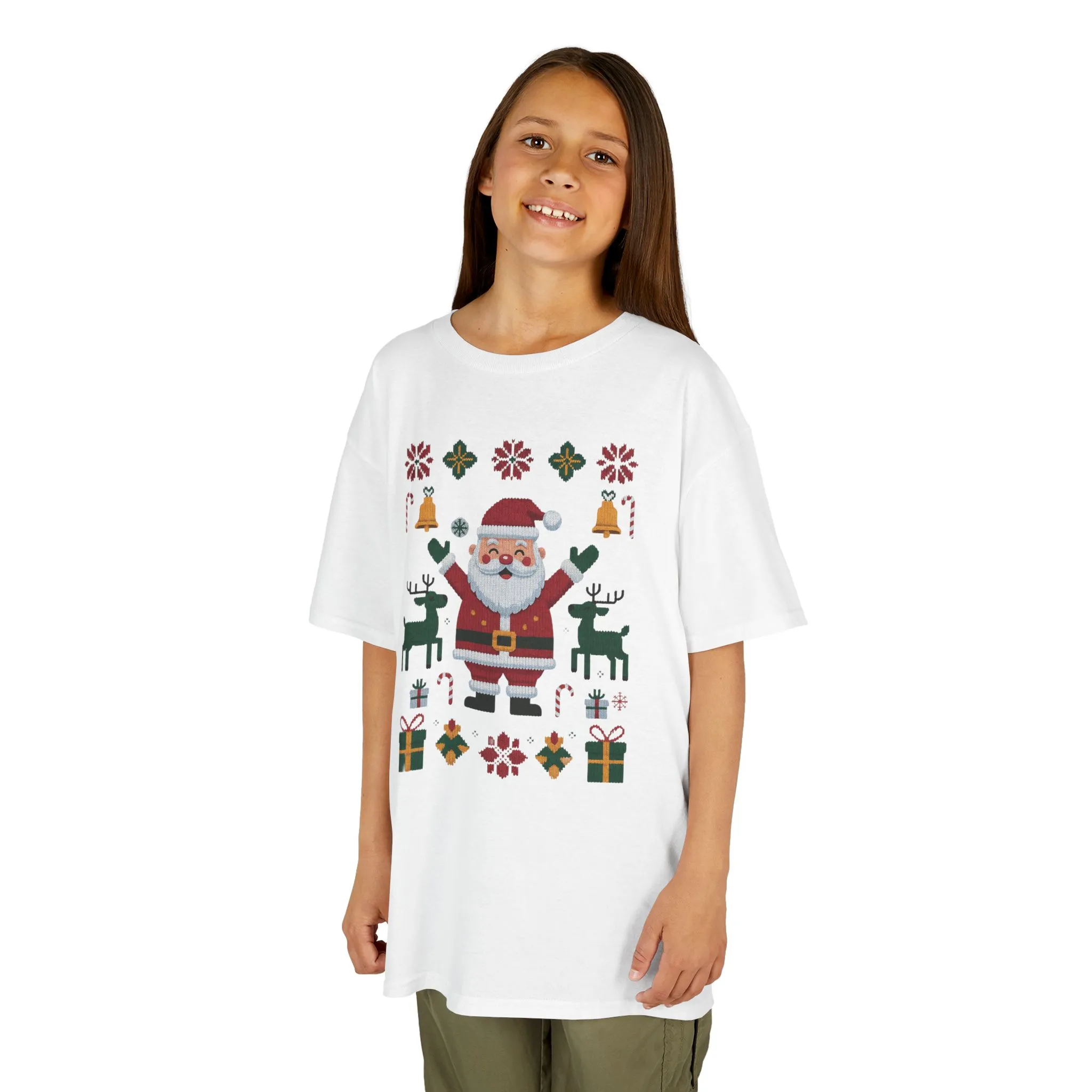 Kids Santa Christmas T-Shirt, Cute Reindeer Holiday Tee, Classic Christmas Shirt for Girls - Image 4
