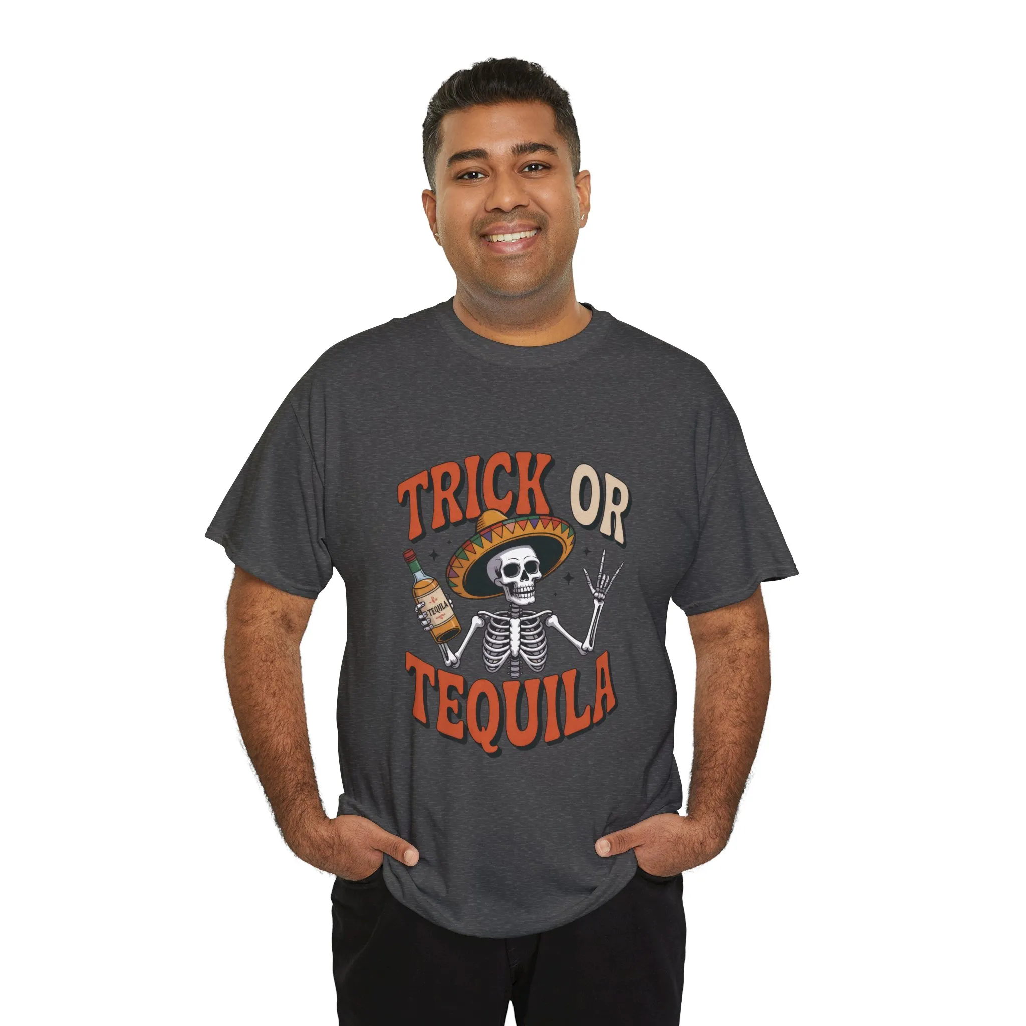 Trick or Tequila Skeleton Men's T-Shirt , Funny Halloween Drinking Party Tee for Men - Image 15