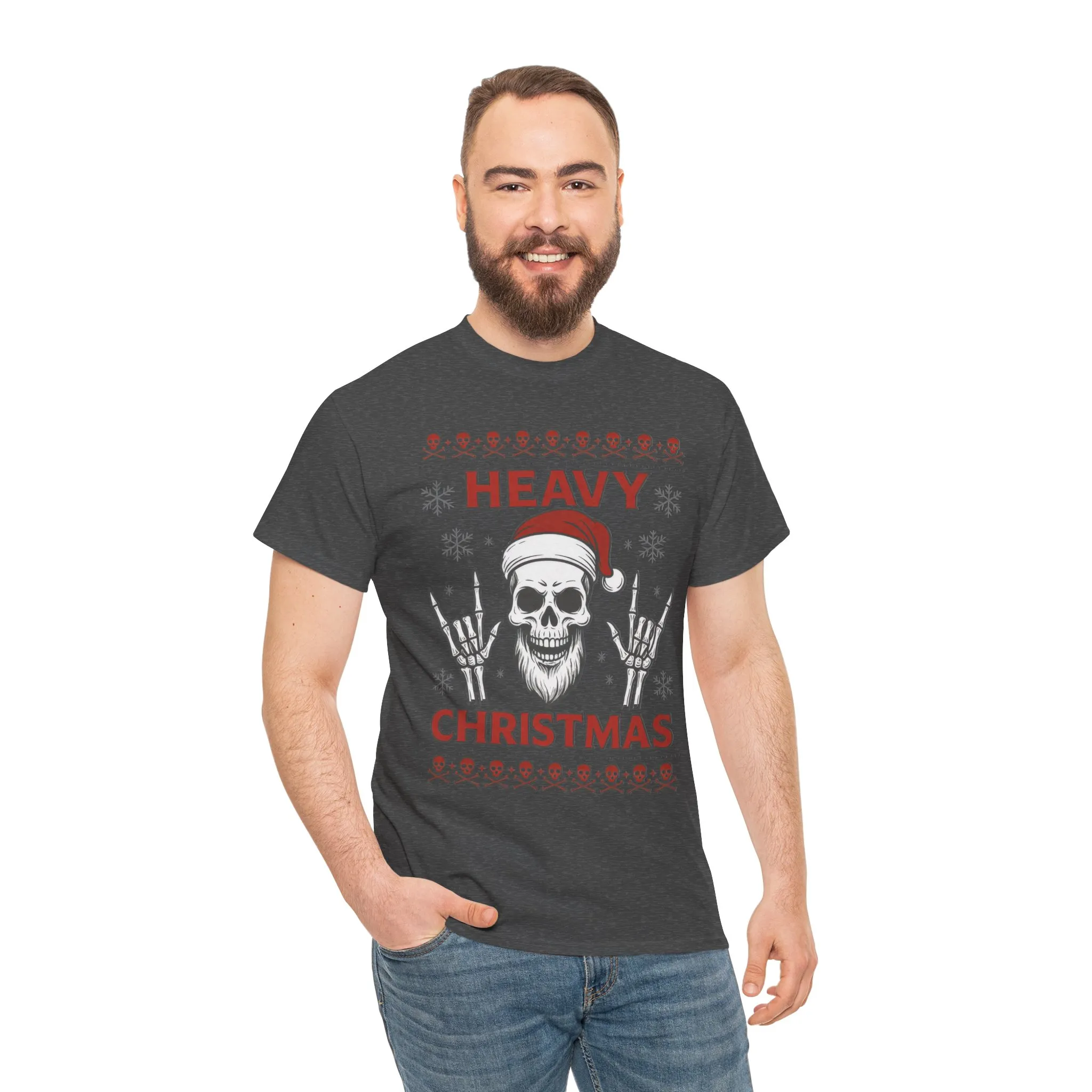 Heavy Christmas Men's T-Shirt, Metal Santa Skull Holiday Pullover for Men - Image 11