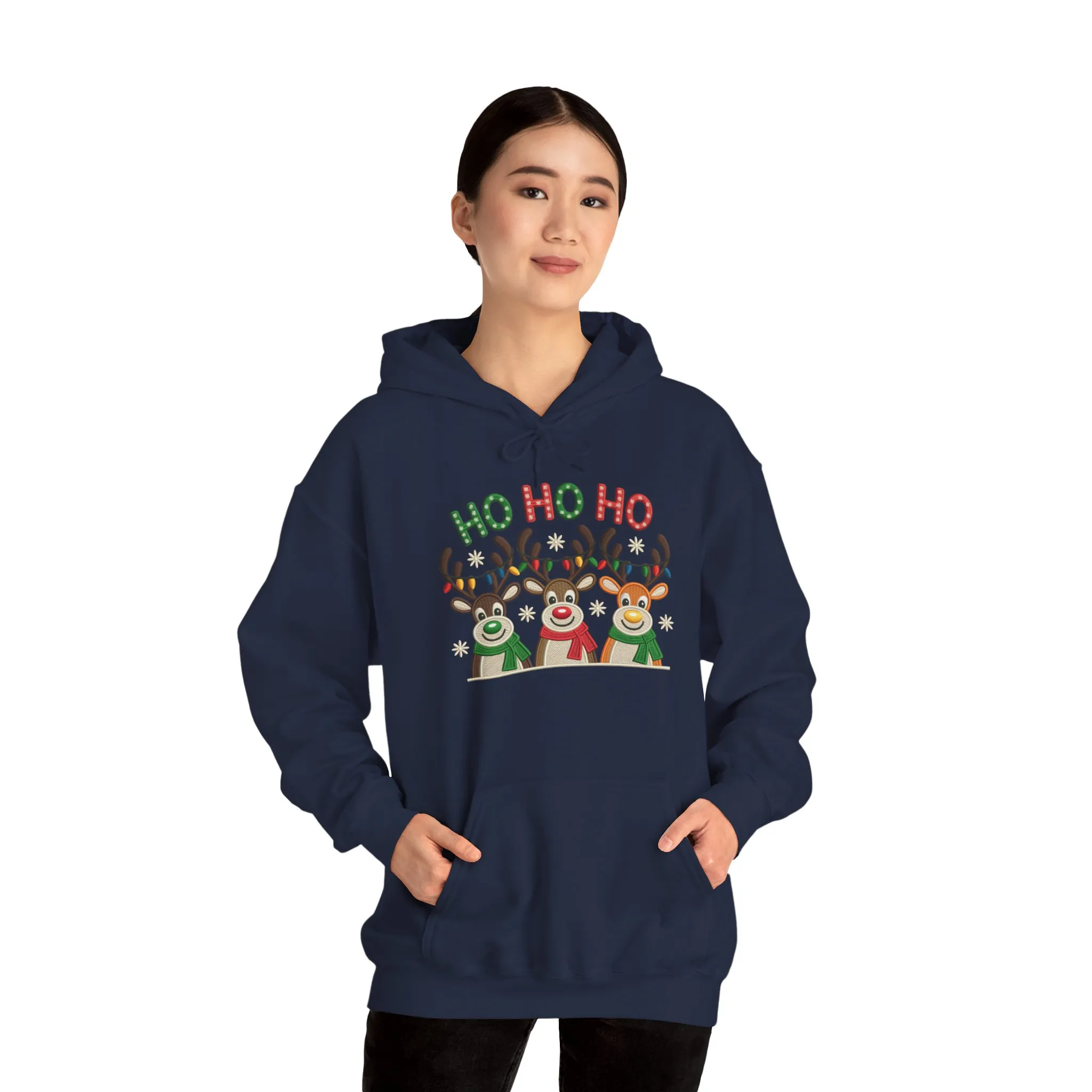 Ho Ho Ho Reindeer Hoodie, Cute Christmas Holiday Pullover for Women - Image 19