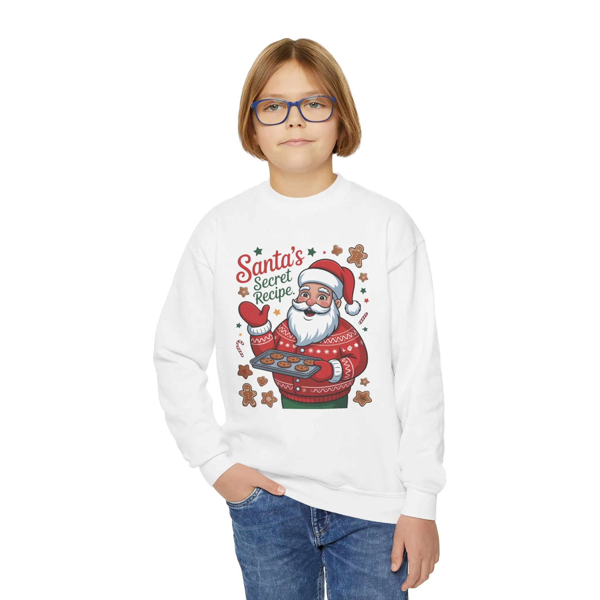 Kids Santa's Secret Recipe Christmas Sweatshirt, Cute Holiday Baking Jumper, Gingerbread Cookie Santa Sweater for Girls - Image 6