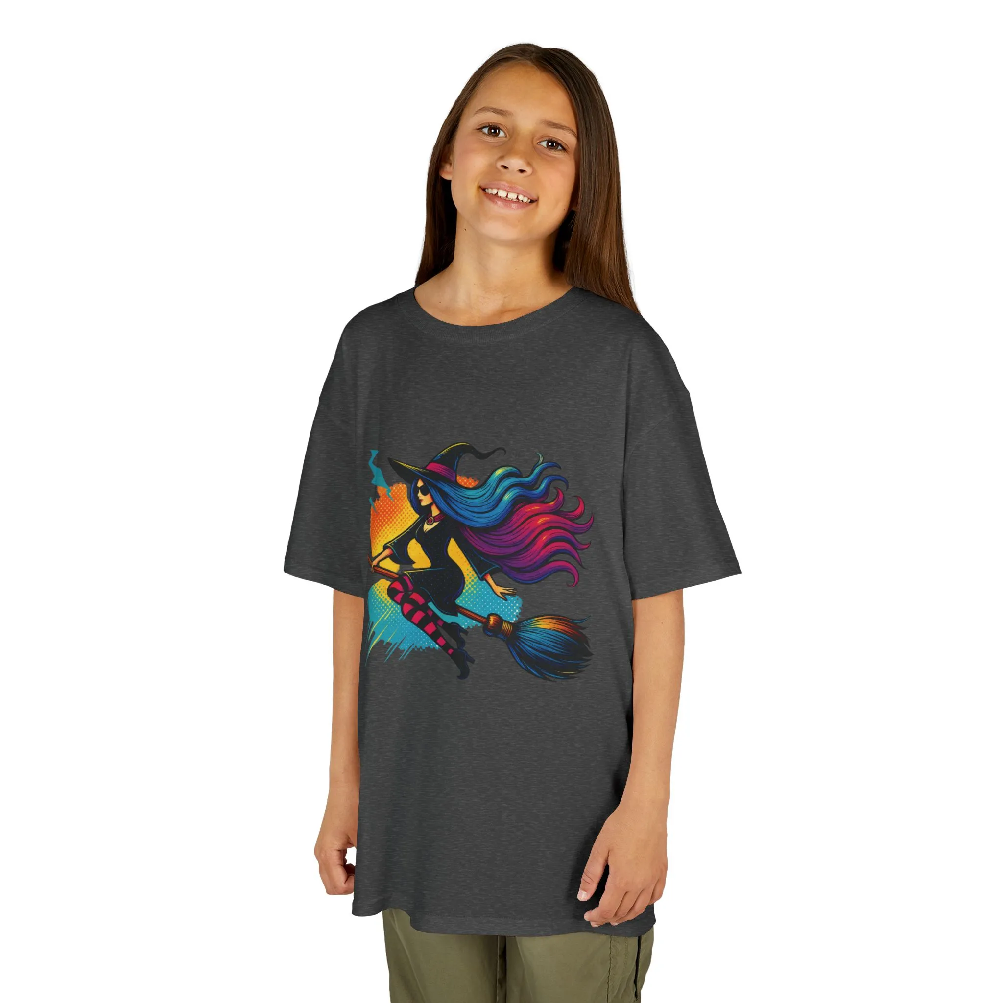 Girls Witch T-Shirt, Colorful Halloween Witch Graphic Tee for Kids, Fun Spooky Broomstick Shirt, Gift for Girls - Image 10