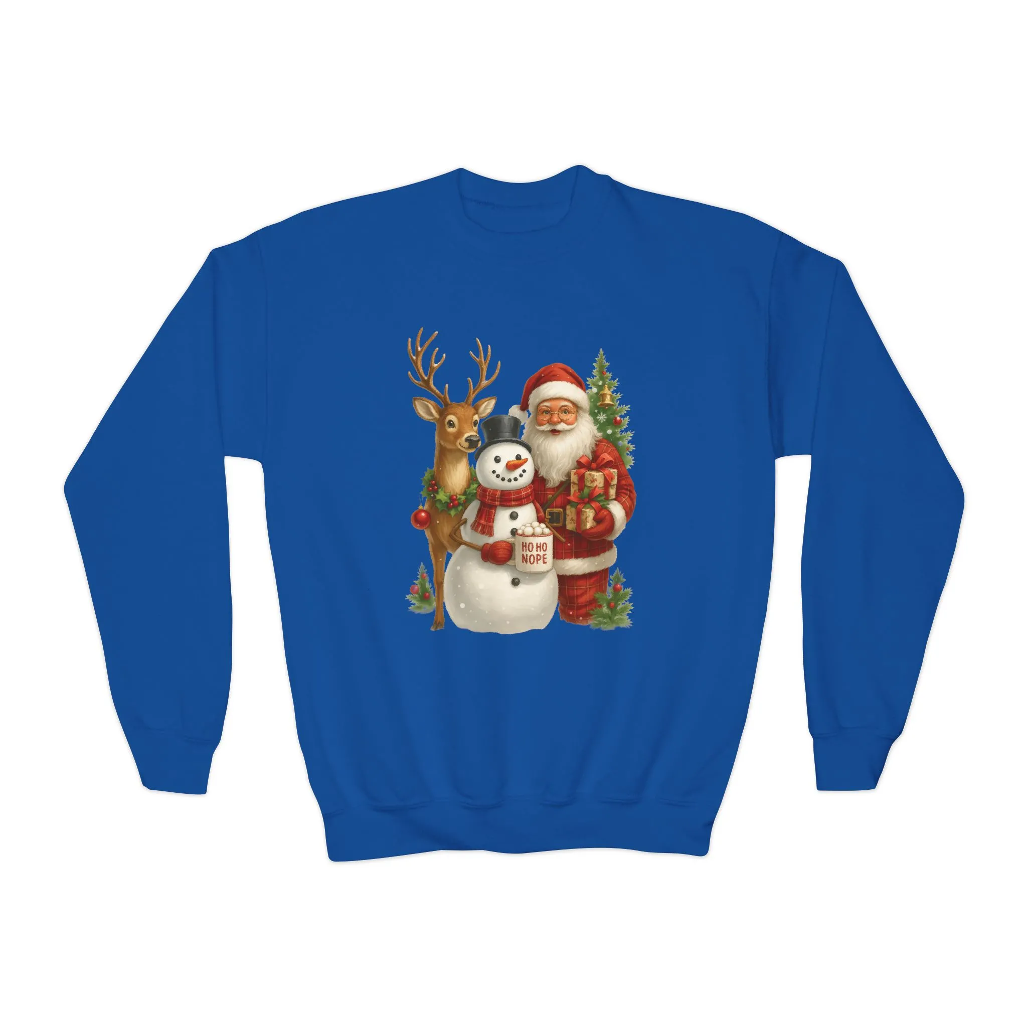 Kids Santa, Snowman - Reindeer Christmas Sweatshirt, Cute Ho Ho Nope Holiday Jumper, Funny Santa Sweater for Girls - Image 16