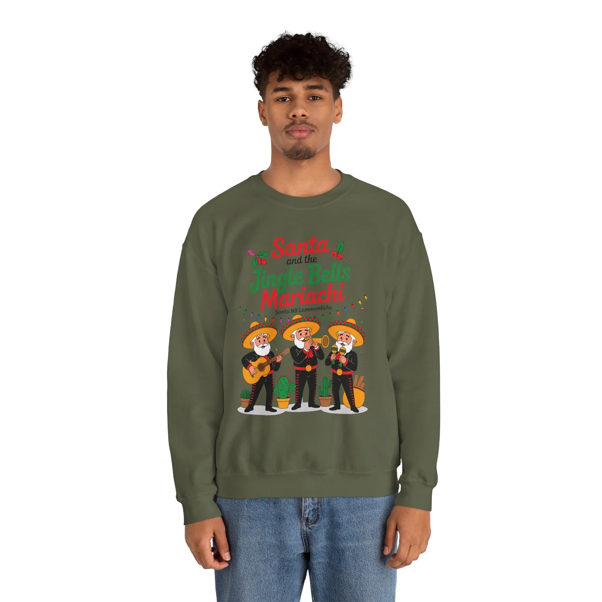 Santa and the Jingle Bells Mariachi Sweatshirt, Funny Mexican Christmas Jumper, Latin Holiday Fiesta Pullover - Image 11