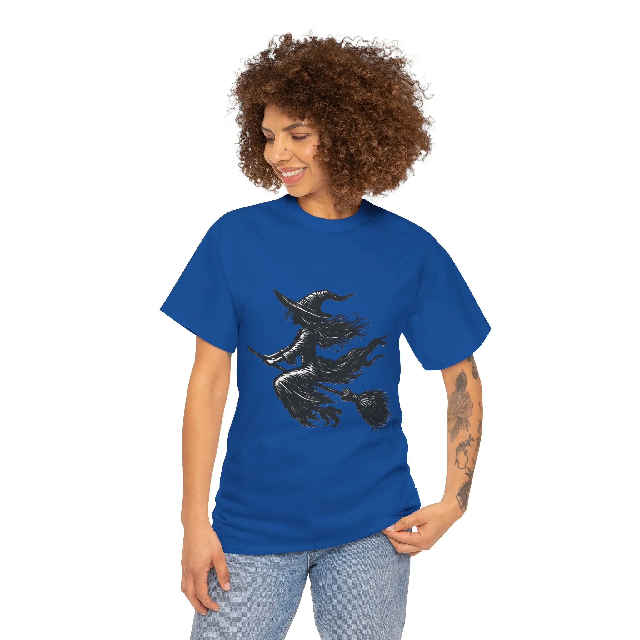 Flying Witch Silhouette Halloween T-Shirt for Women, Vintage Witch on Broom Tee, Spooky Gothic Fall Shirt, Minimal Black Witch Top - Image 20