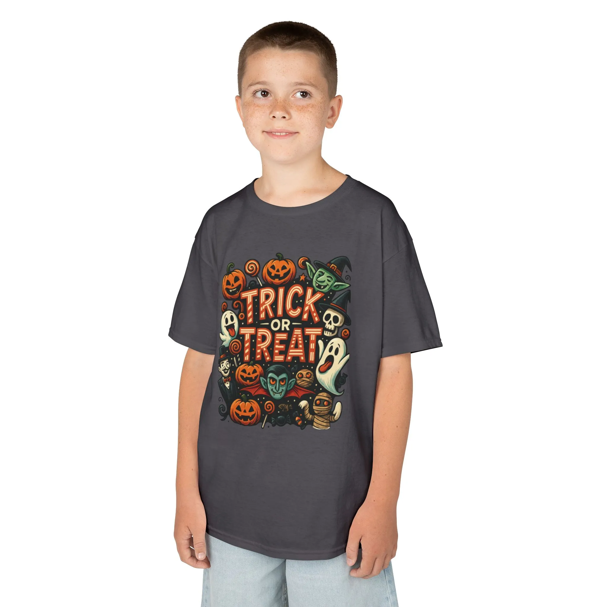 Kids Trick or Treat T-Shirt, Halloween Graphic Tee with Pumpkins, Ghosts & Vampires, Fun Spooky Shirt for Children - Image 15